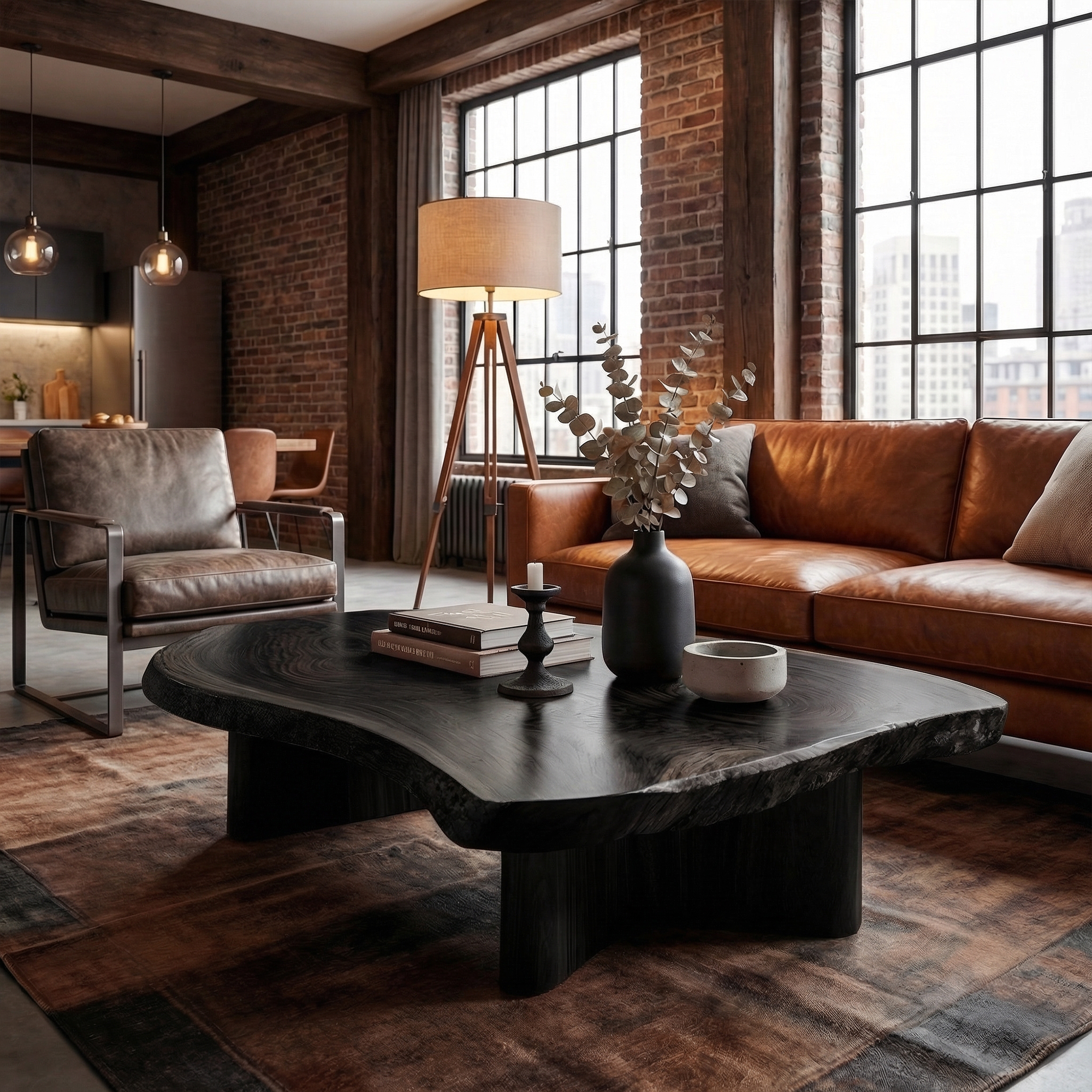 Rustic Live Edge Coffee Table Solid Wood Natural Slab Design Living Room SINLKICF343