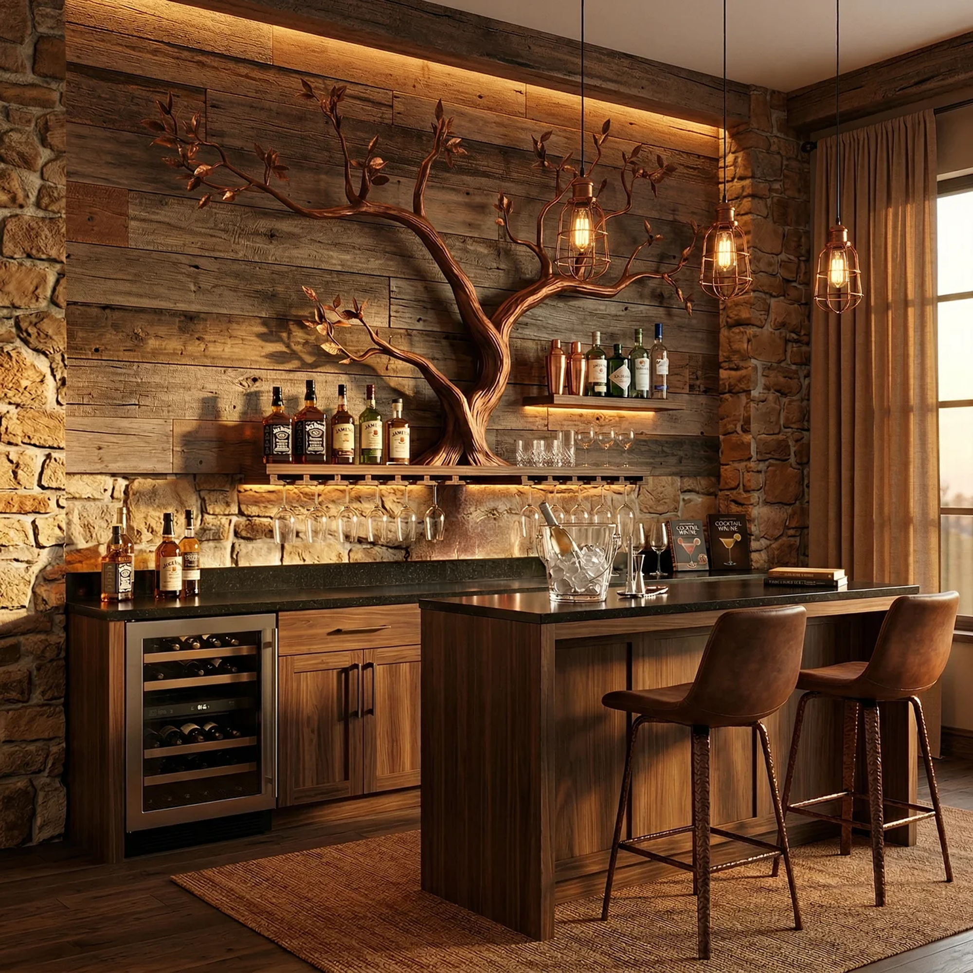 Rustic Tree Branch Wine Rack Wooden Wall Shelf For Kitchen Dining Room Home Bar SINLKIWR008