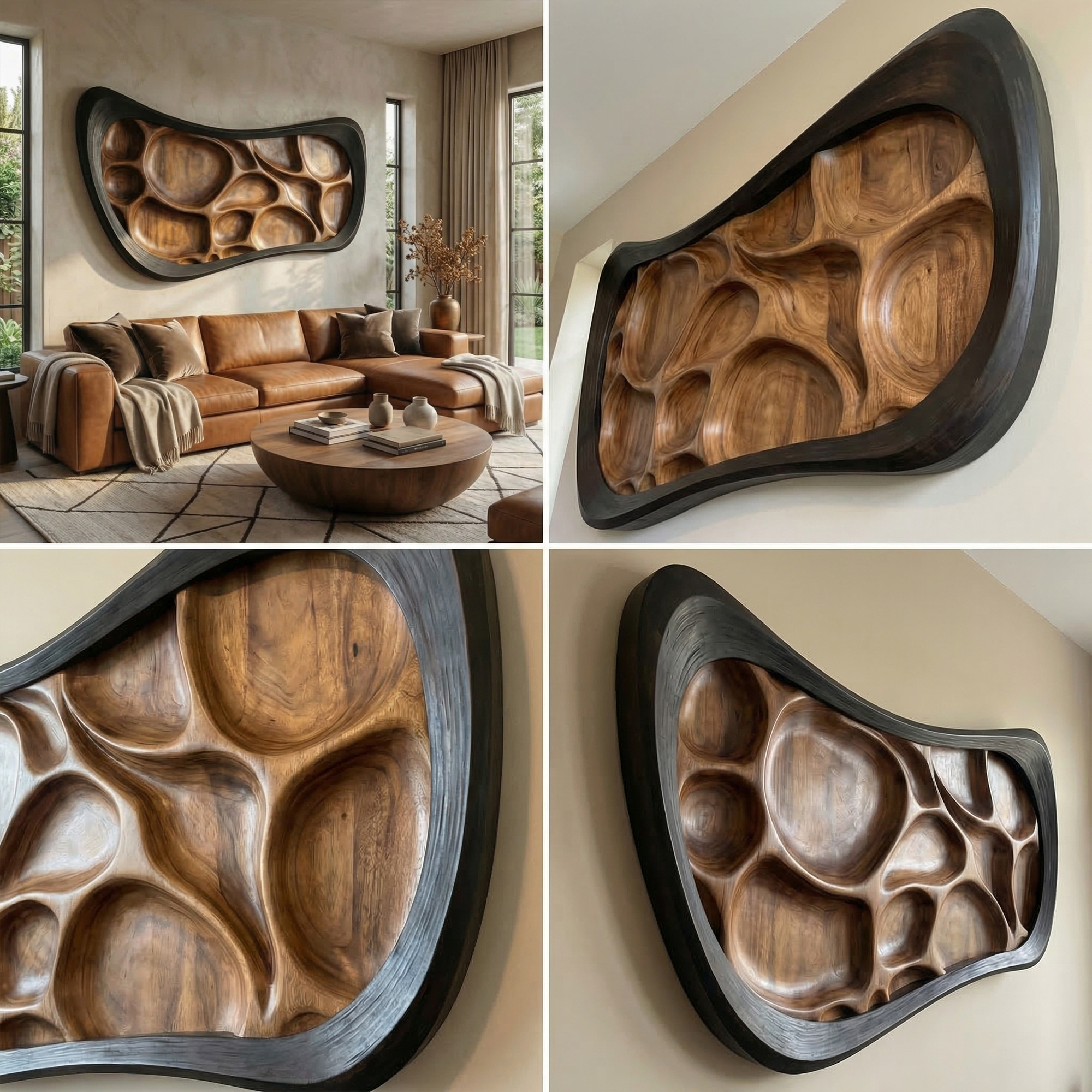 Rustic Wood Sculpture Wall Panel Living Room And Lounge SINLKIWD049