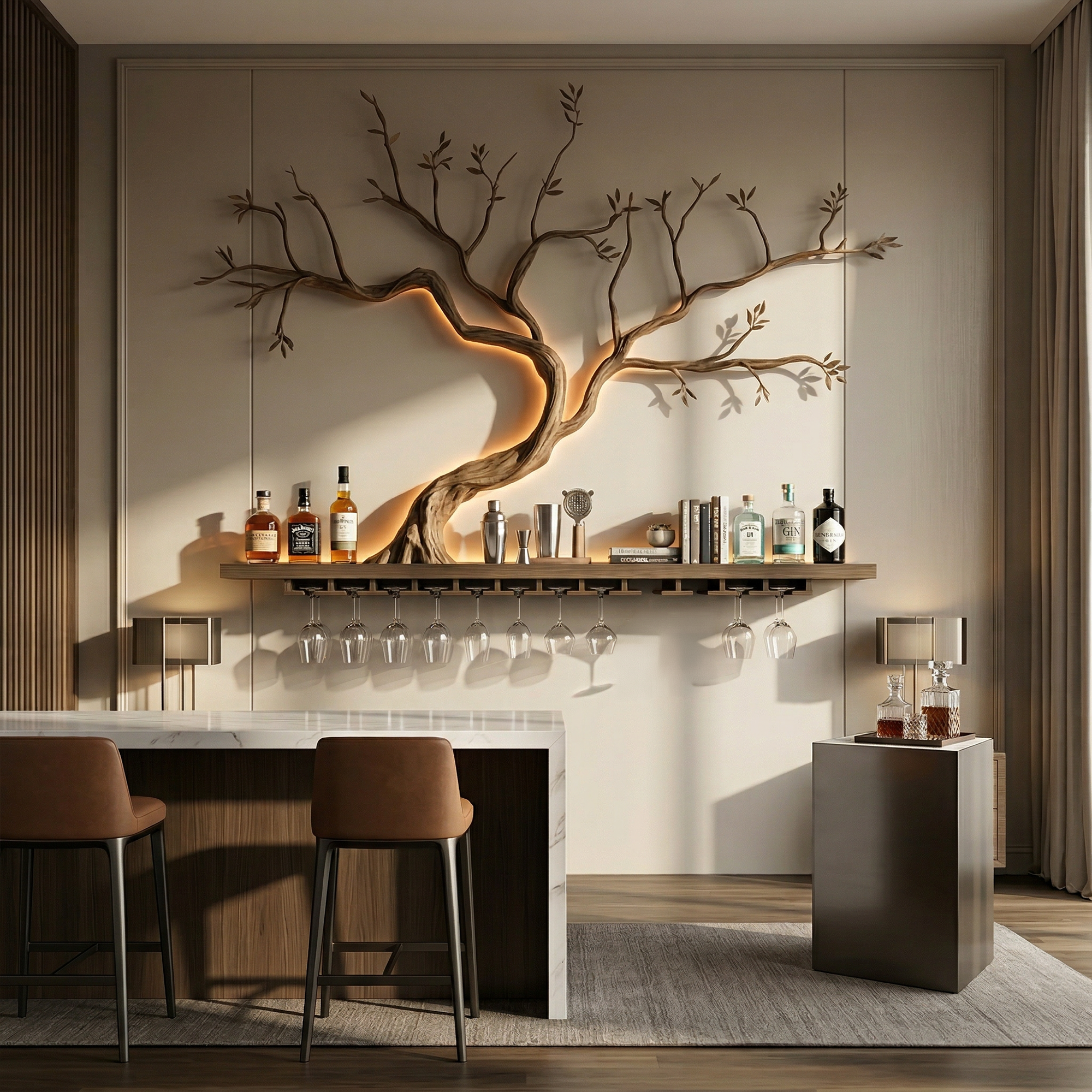 Minimalist Wooden Wine Rack Wall Mounted Shelf For Kitchen Dining Room Bar SINLKIWR015