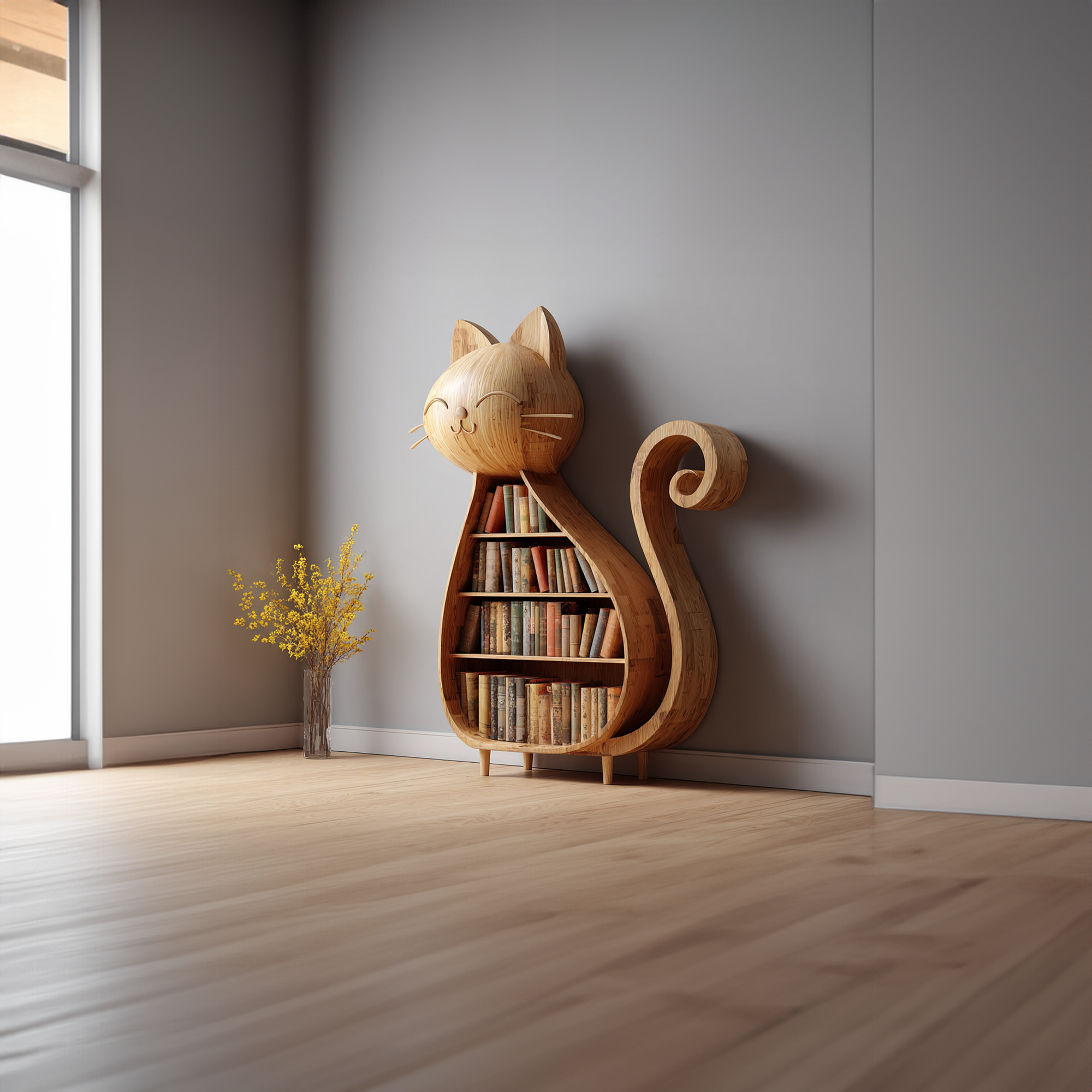 Rustic Cat Bookshelf Kids Room Storage Display SINLKISC157