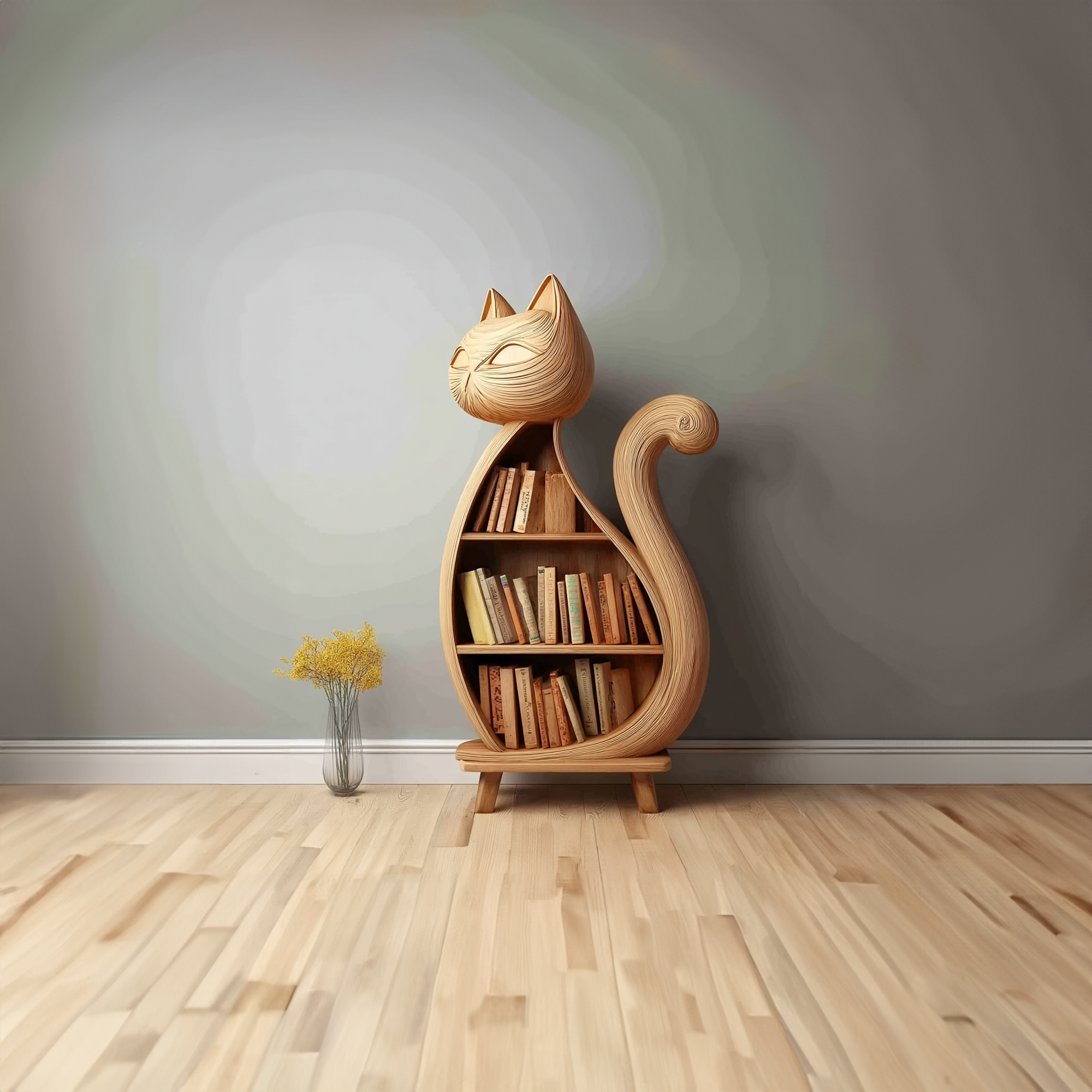 Rustic Cat Bookcase Children Bedroom SINLKISC159