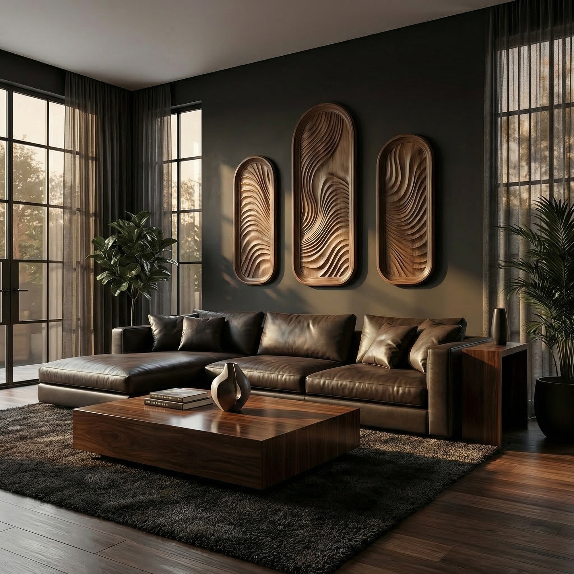 Modern Minimalist Wood Sculpture Wall Art Living Room And Hallway SINLKIWD051