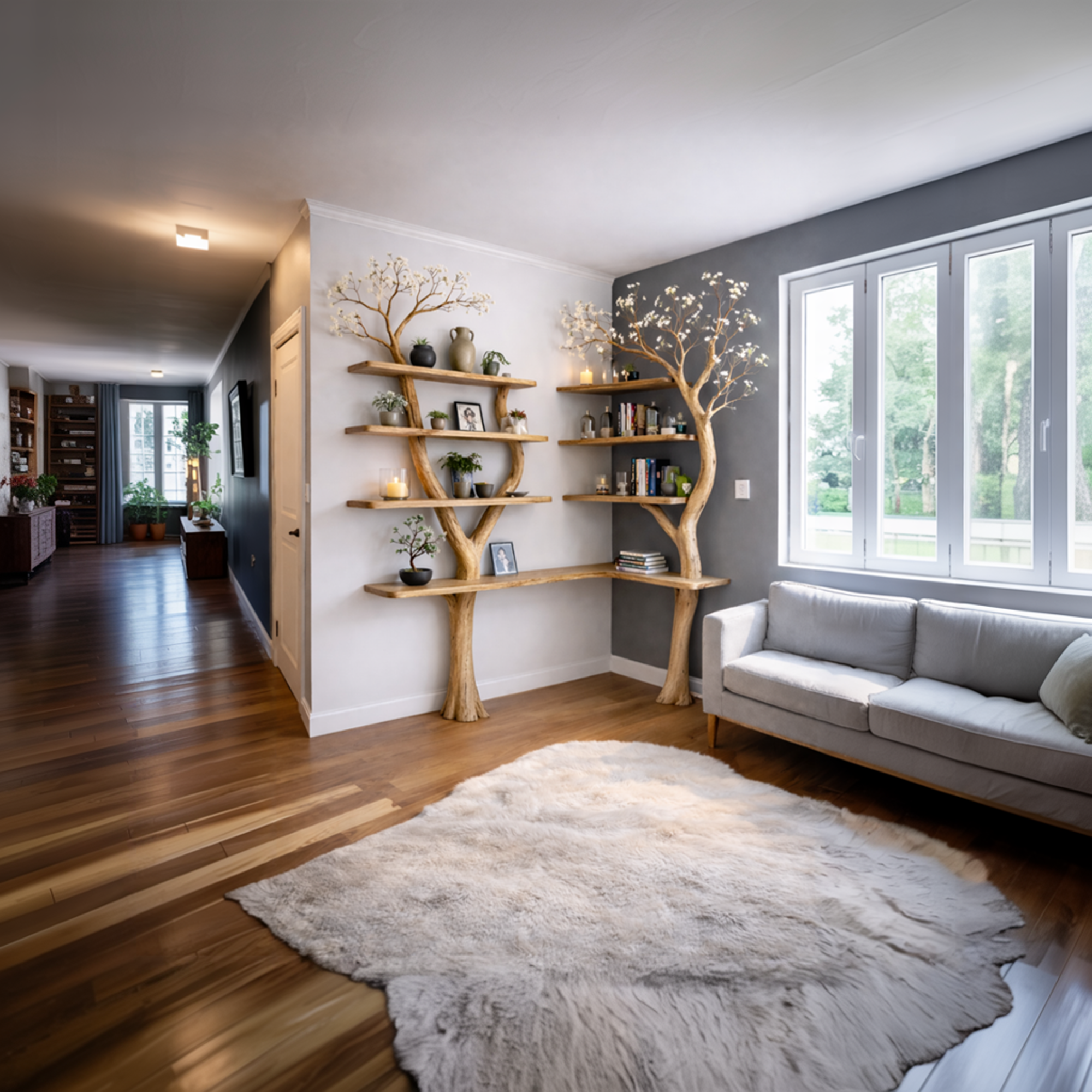 Nature Inspired Tree Display Bookcase Solid Wood Living Room Interior Wall Feature SINLKITB640