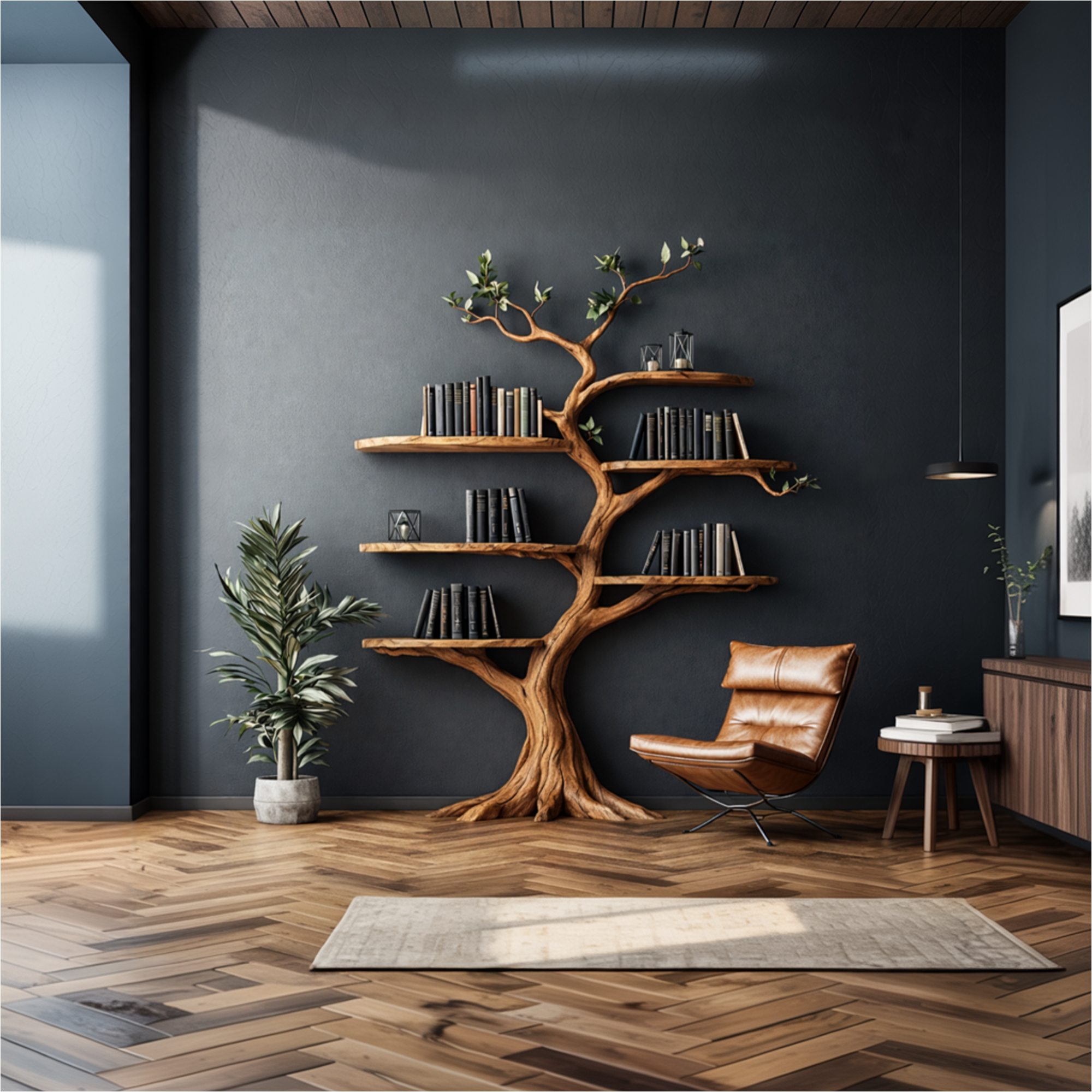 Organic Modern Artistic Tree Bookshelf For Living Room SINLKITB676