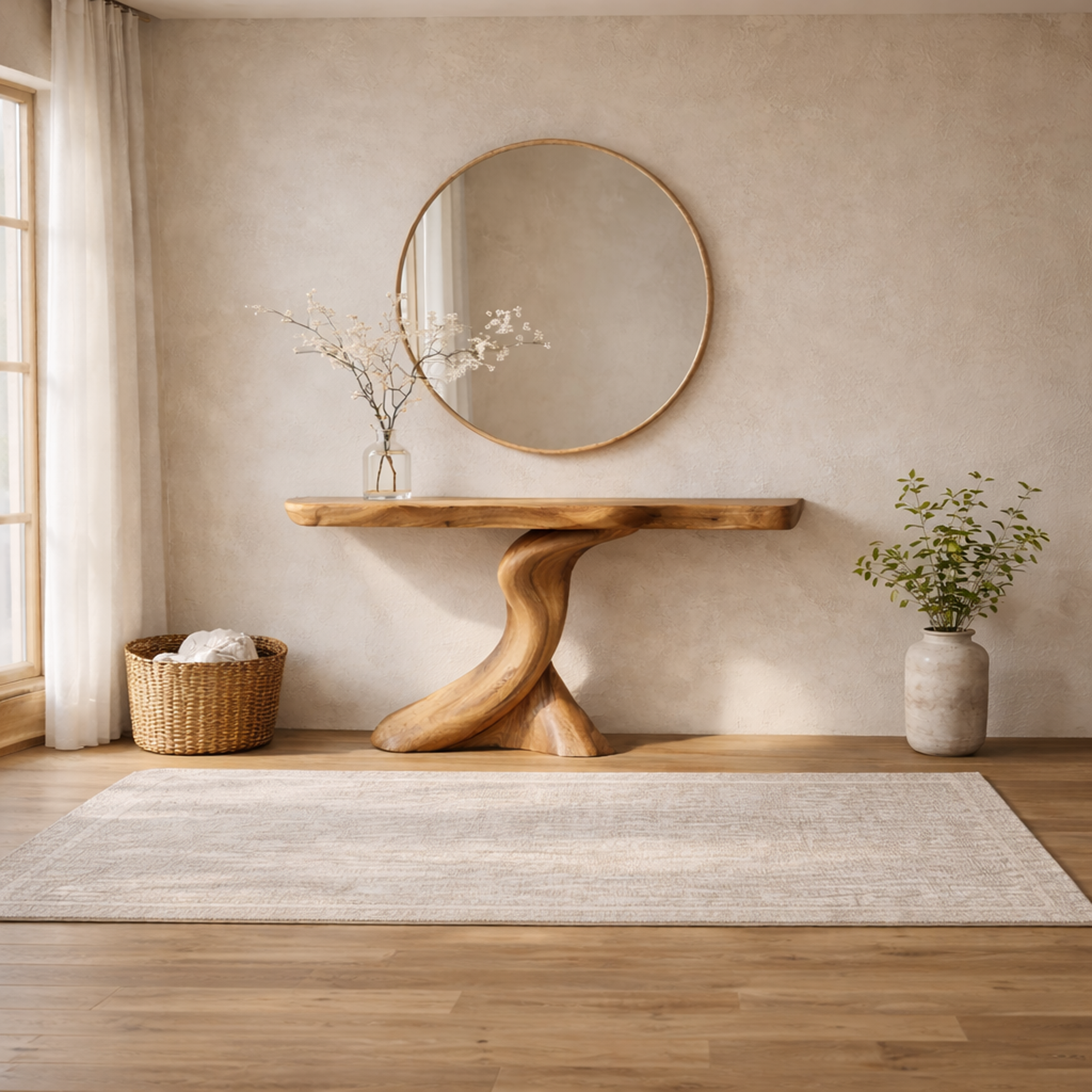 Rustic Sculptural Console Table Pedestal For Entryway SINLKICS476