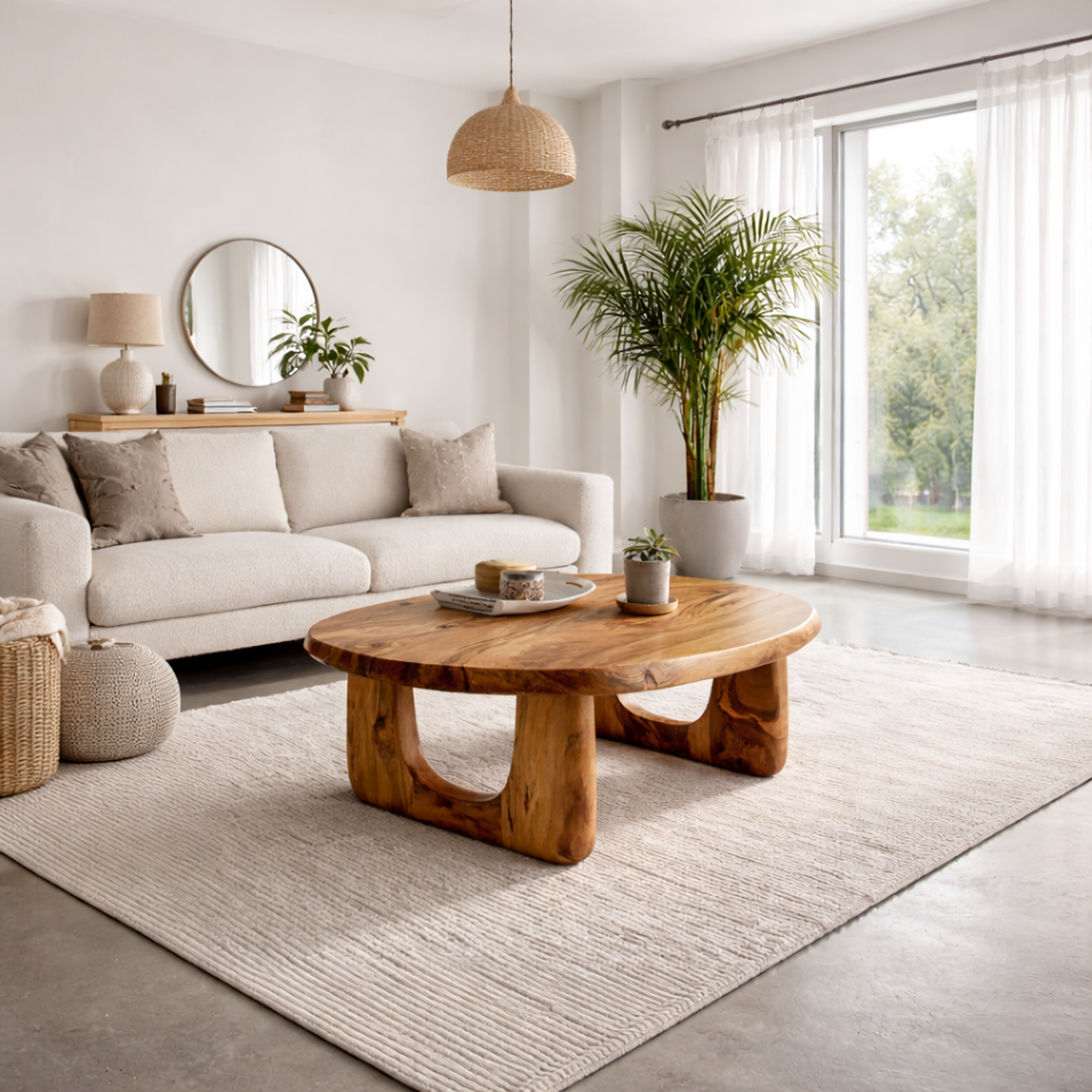 Dual Arch Solid Wood Coffee Table Soft Organic Modern Living Room Interior SINLKICF323