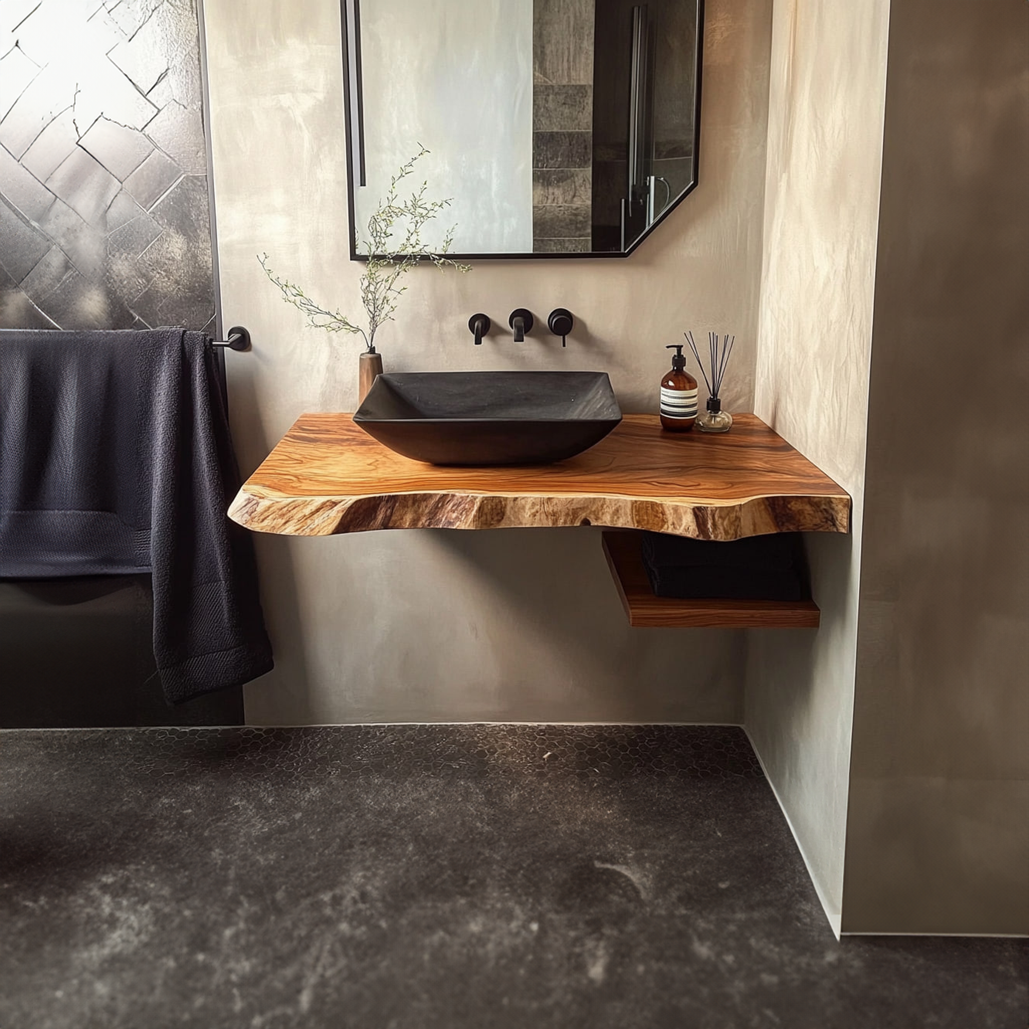 Mid Century Bathroom Vanity Shelf Floating Wood Bathroom Setup SINLKIBRV217