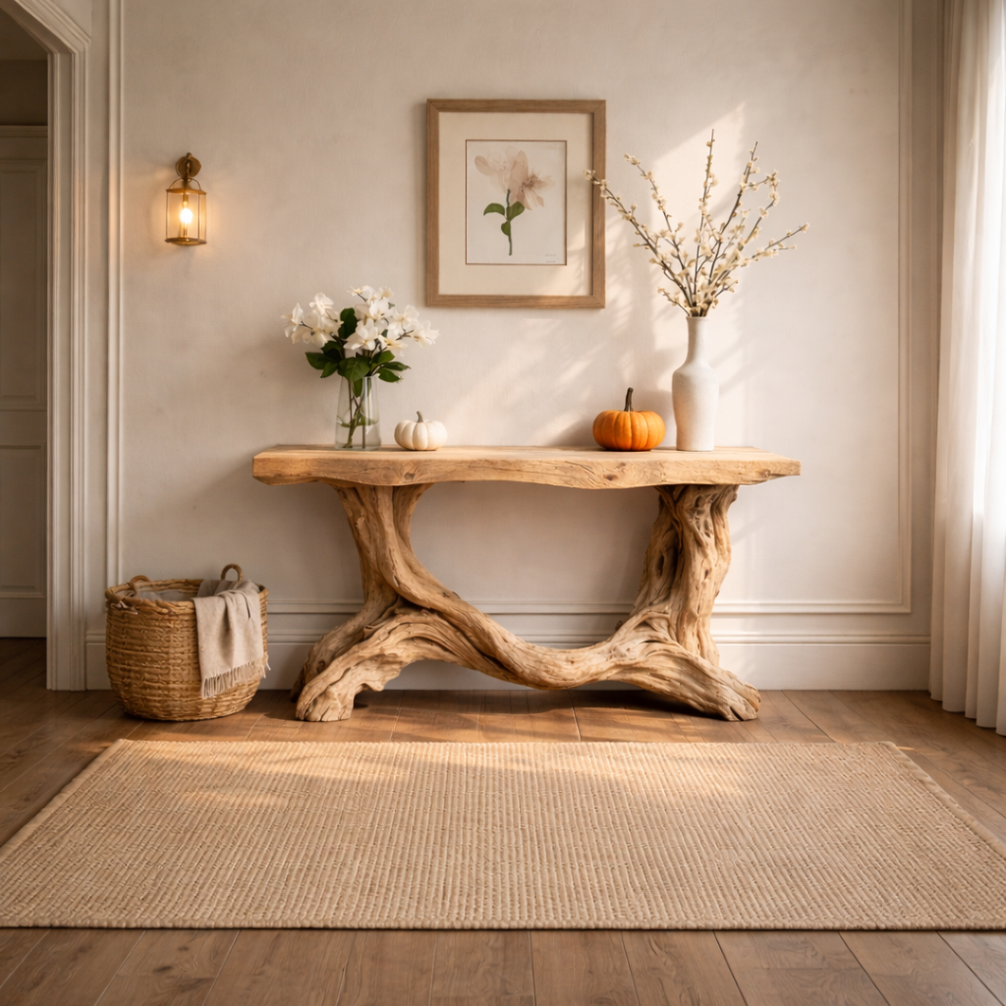 Sculptural Single Pedestal Console Table Handmade Statement Furniture For Living Room Decor SINLKICS478