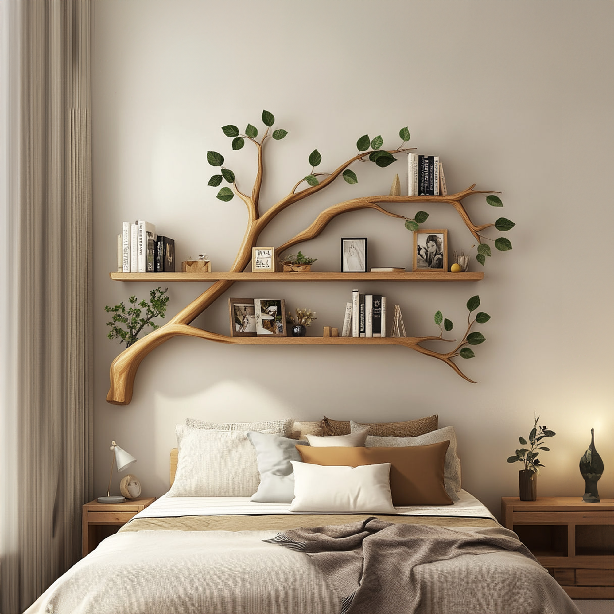 Rustic Organic Tree Bookshelf Warm Bedroom Entryway SINLKITBS068
