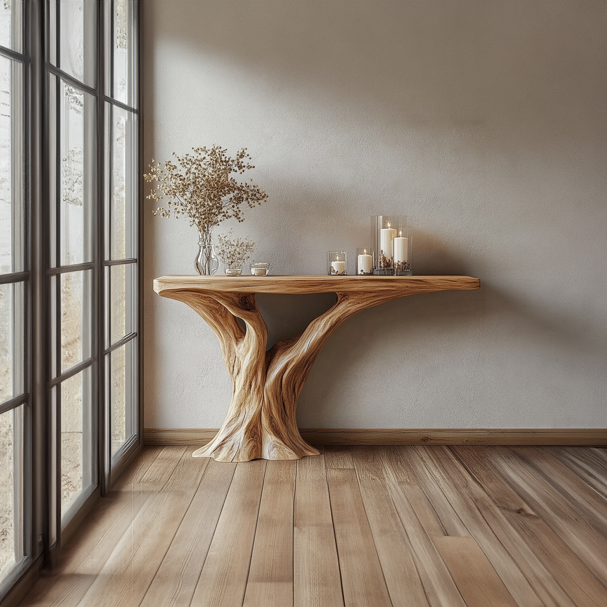 Live Edge Solid Wood Console Table Handmade Natural Style For Living Room SINLKICS351