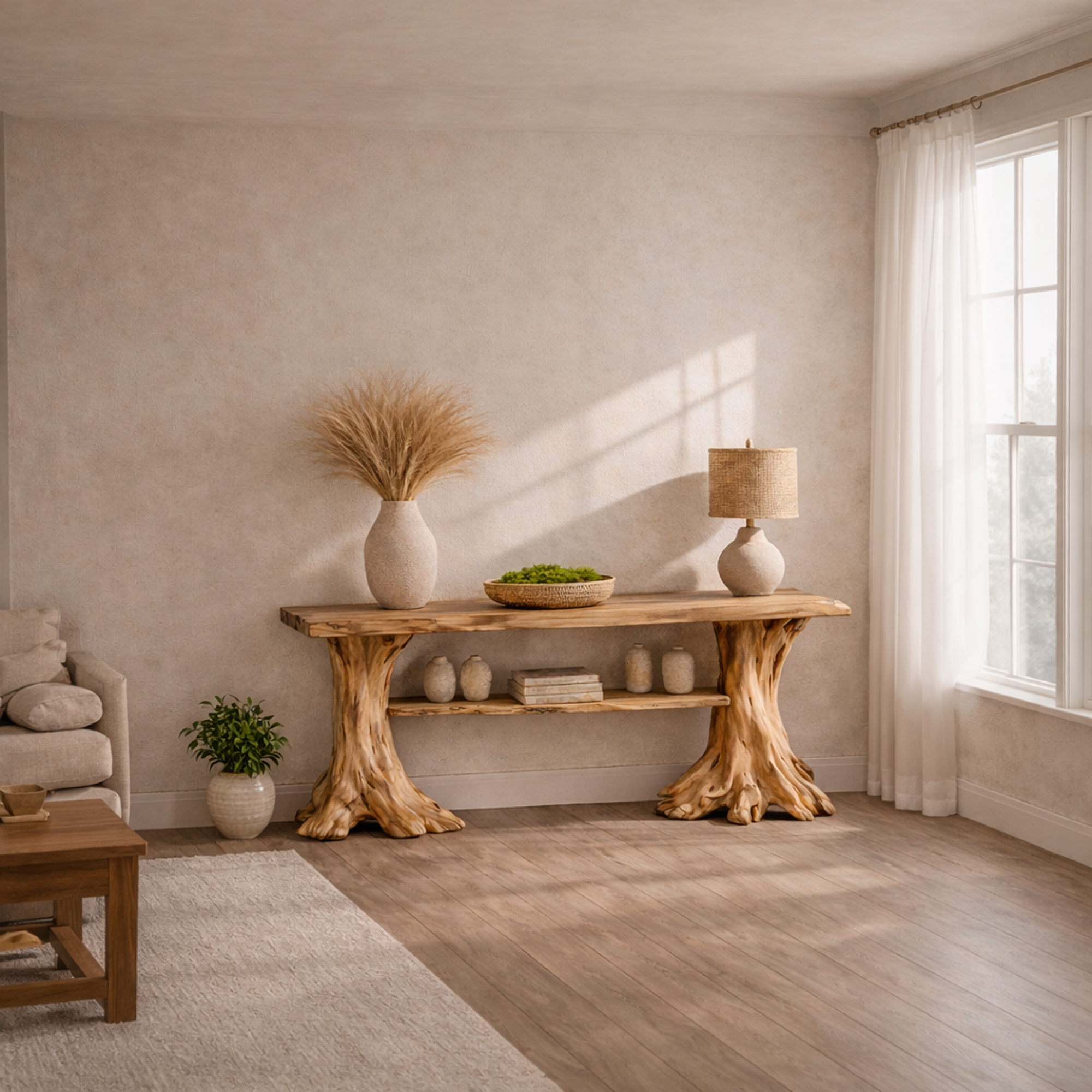 Organic Wood Console Table Tree Style Living Room SINLKICS482