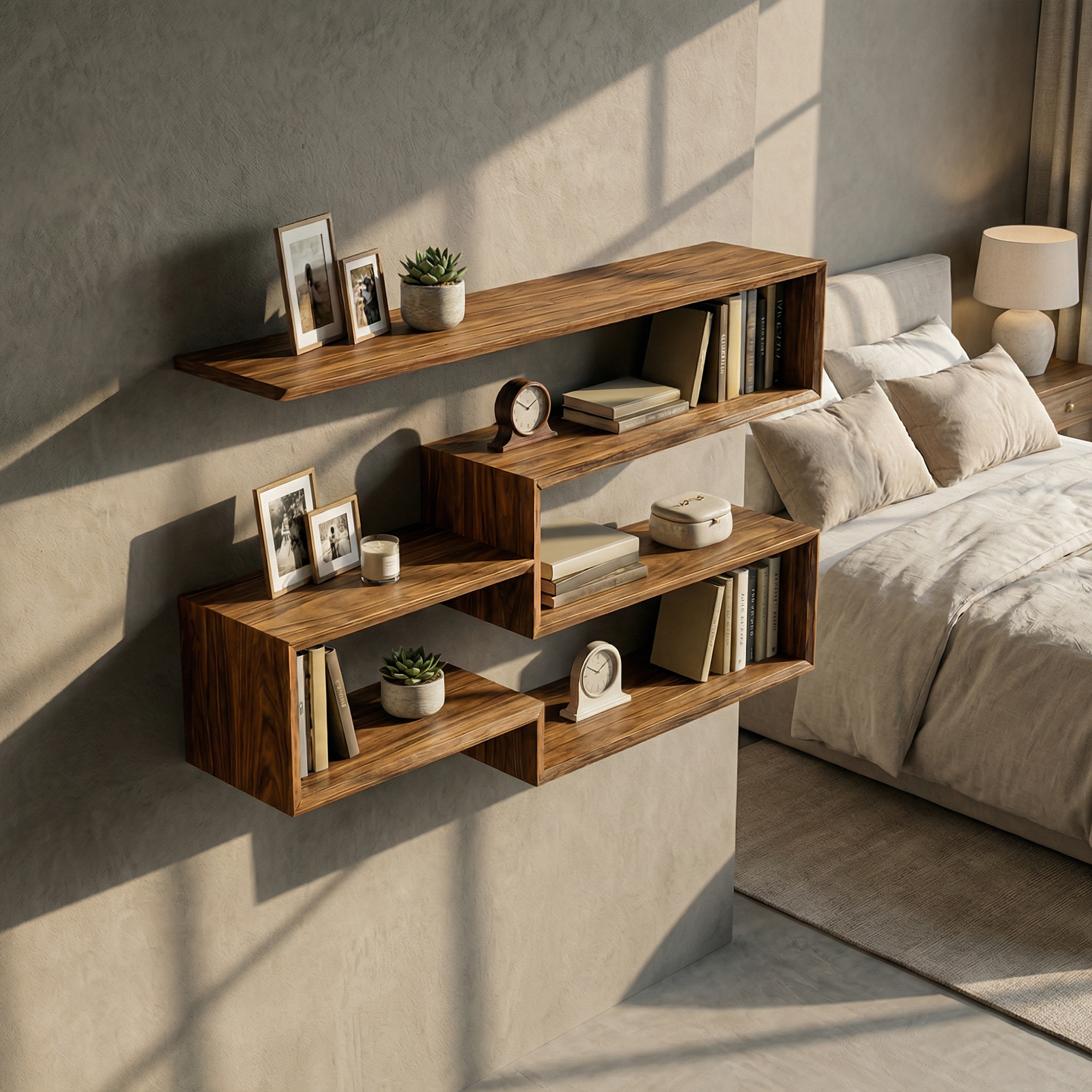 Modern Geometric Floating Wall Shelf Wood Modular Display System SINLKIFL480