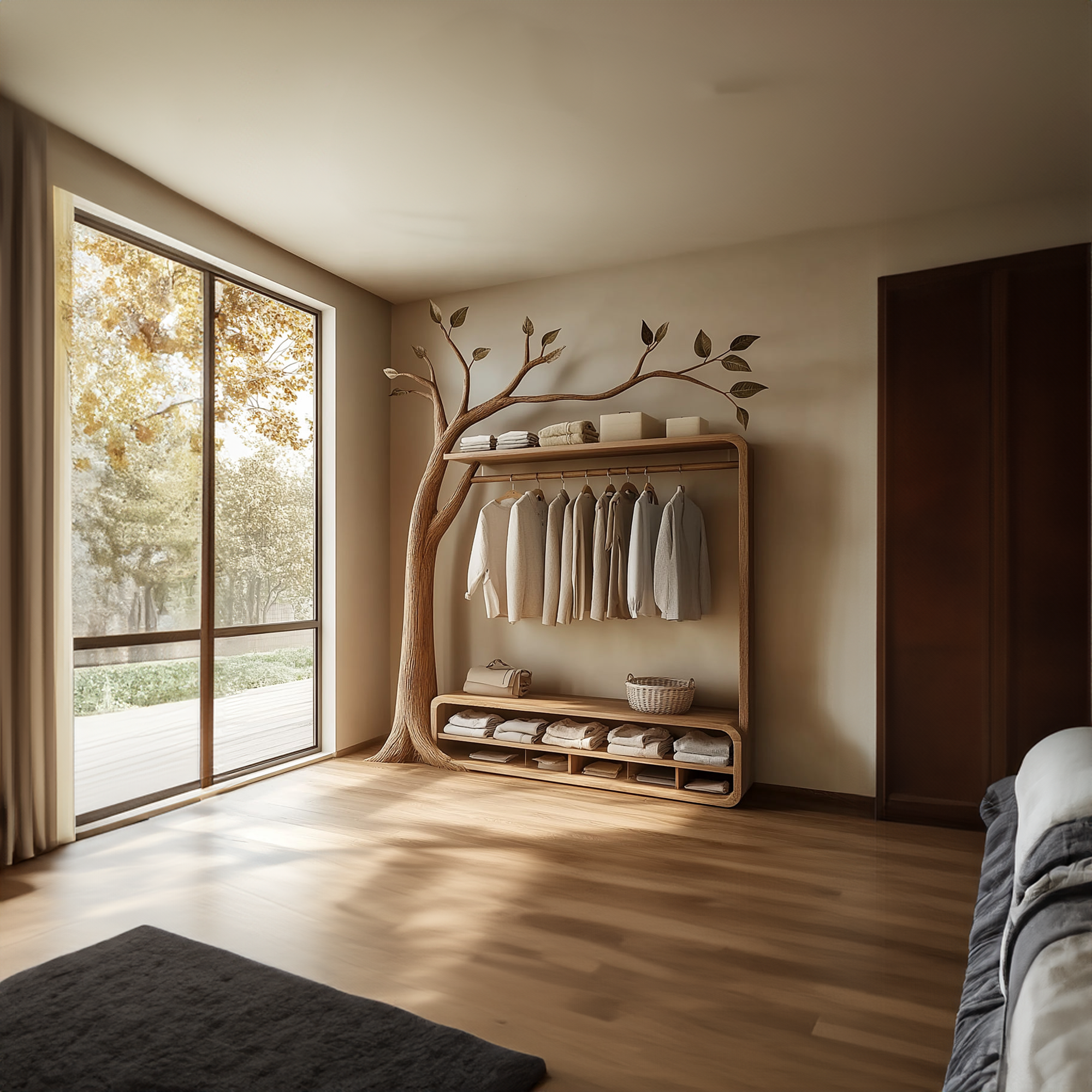 Rustic Solid Wood Tree Clothing Stand Natural Home SINLKITCR051