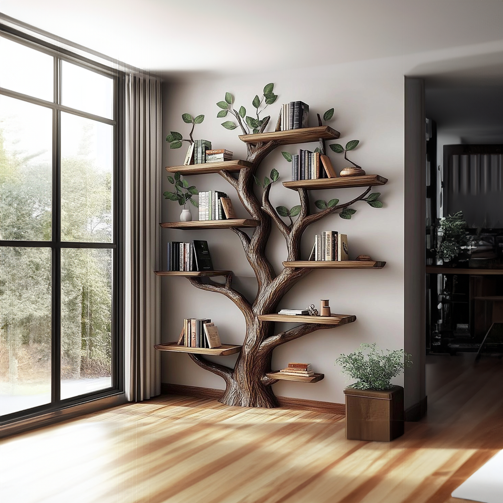 Rustic Solid Wood Tree Bookshelf For Living Room Or Study Room SINLKITB527