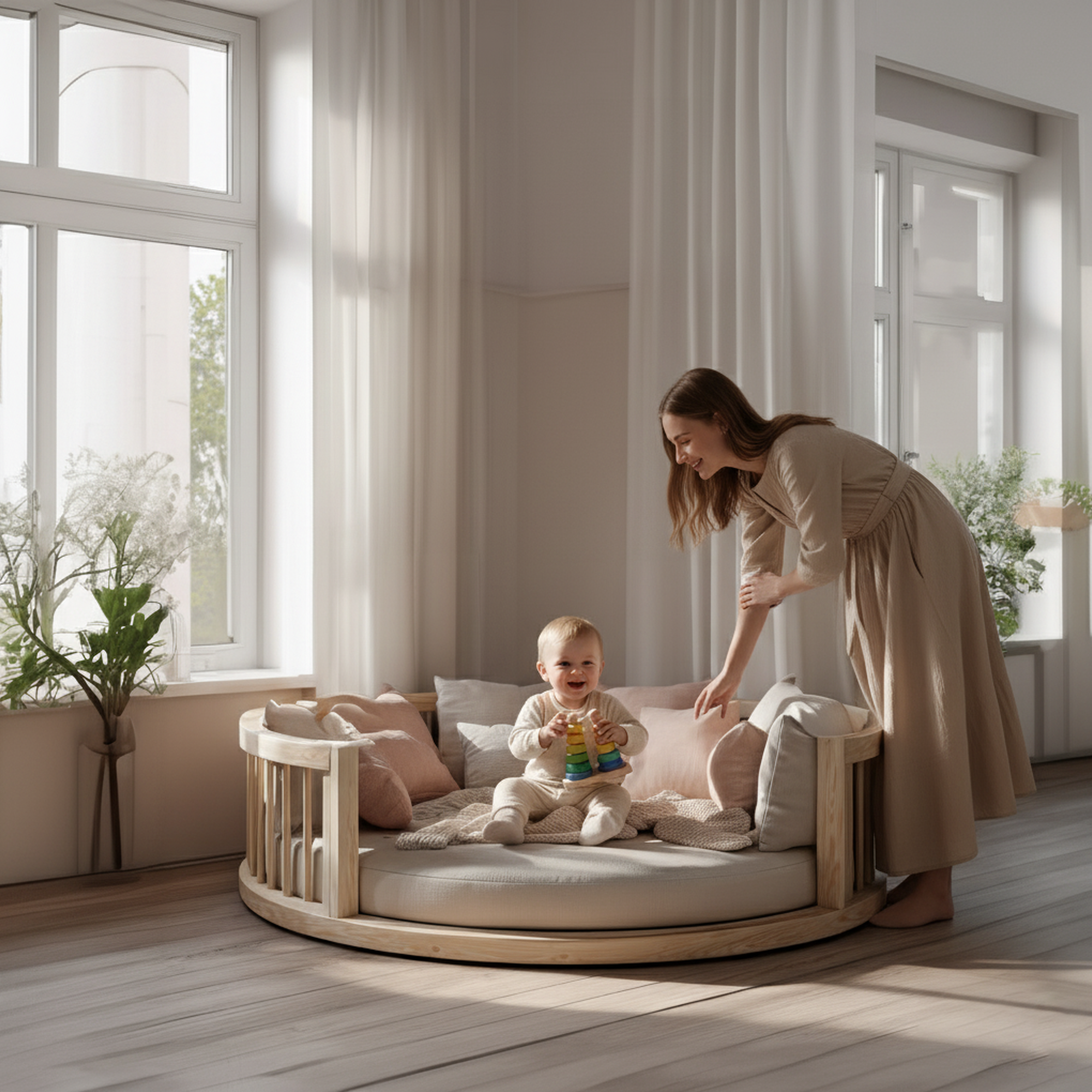 Mid Century Nursery Round Daybed Bedroom SINLKIWB55