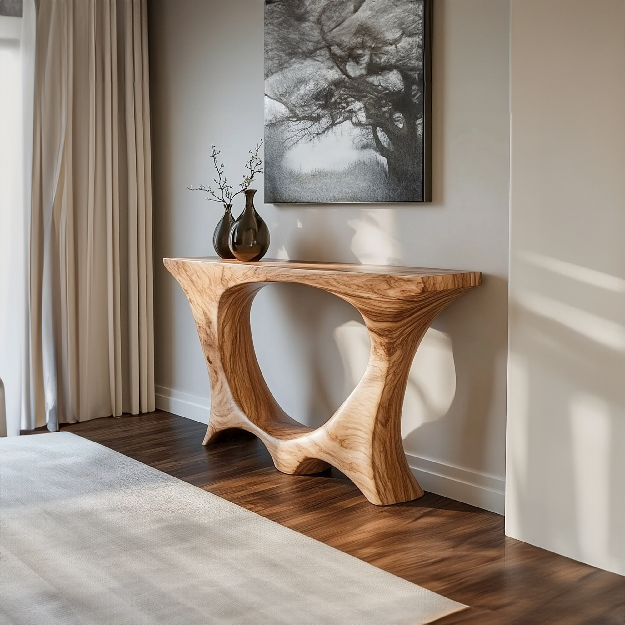 Mid Century Entry Table Handcrafted Curved Leg Hallway Opening SINLKICS364