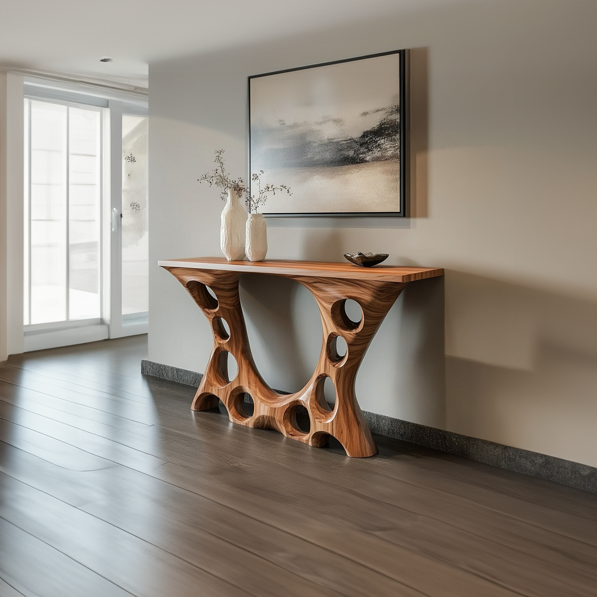 Rustic Console Table Organic Open Hole Design Grand Entryway SINLKICS366