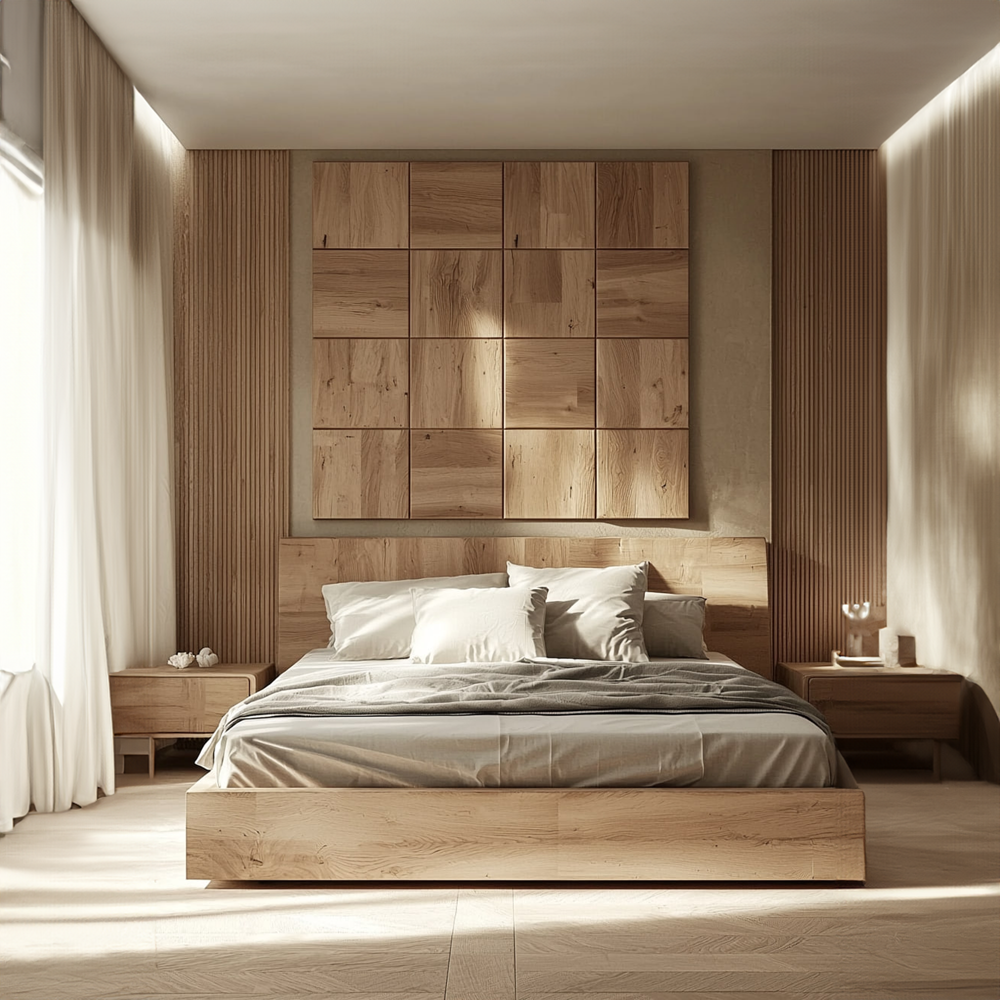 Nature Inspired Solid Wood Panel Headboard Bedroom Interior Architectural Accent SINLKIDH012