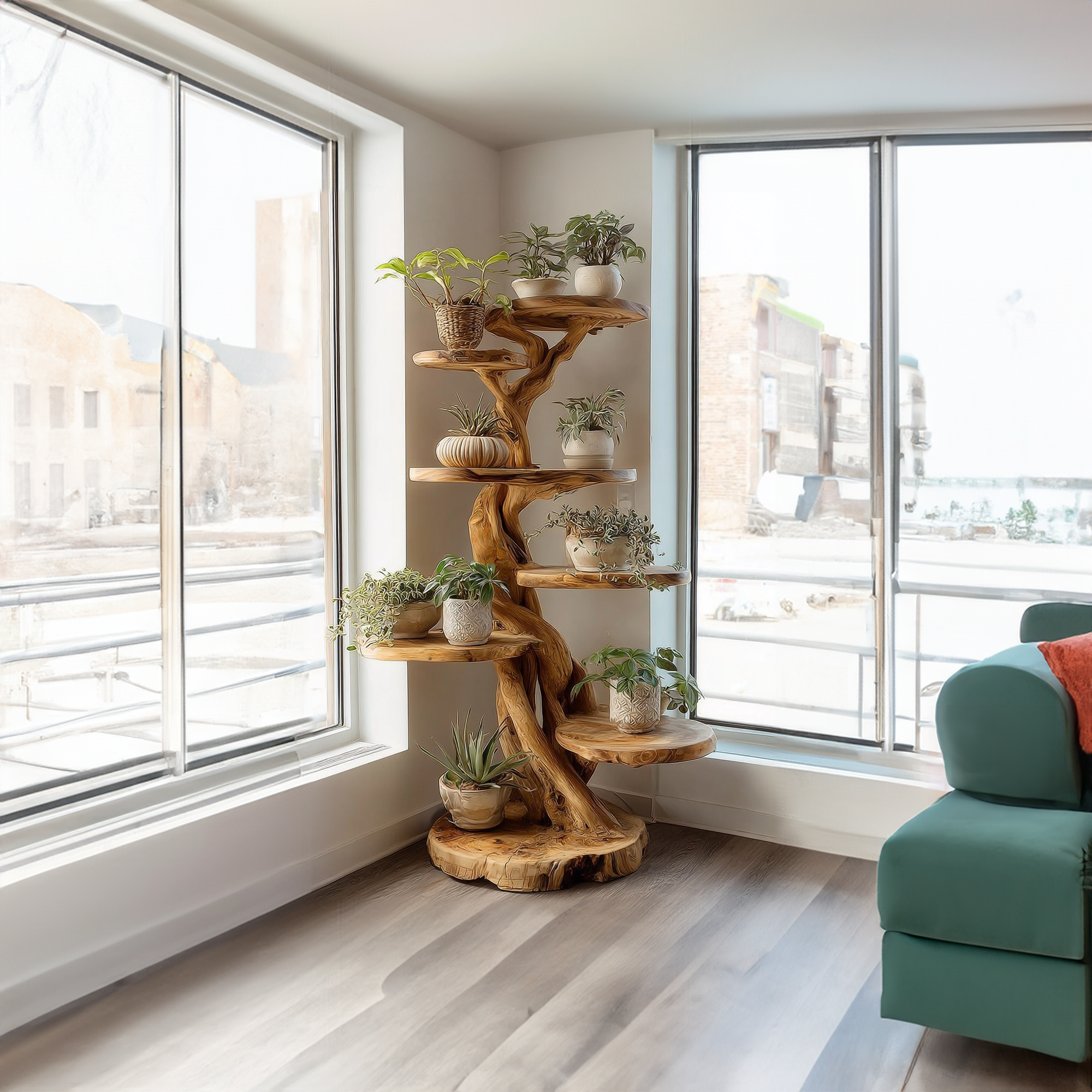 Rustic Tree Plant Shelf Natural Interior Design Home Decor SINLKITT079