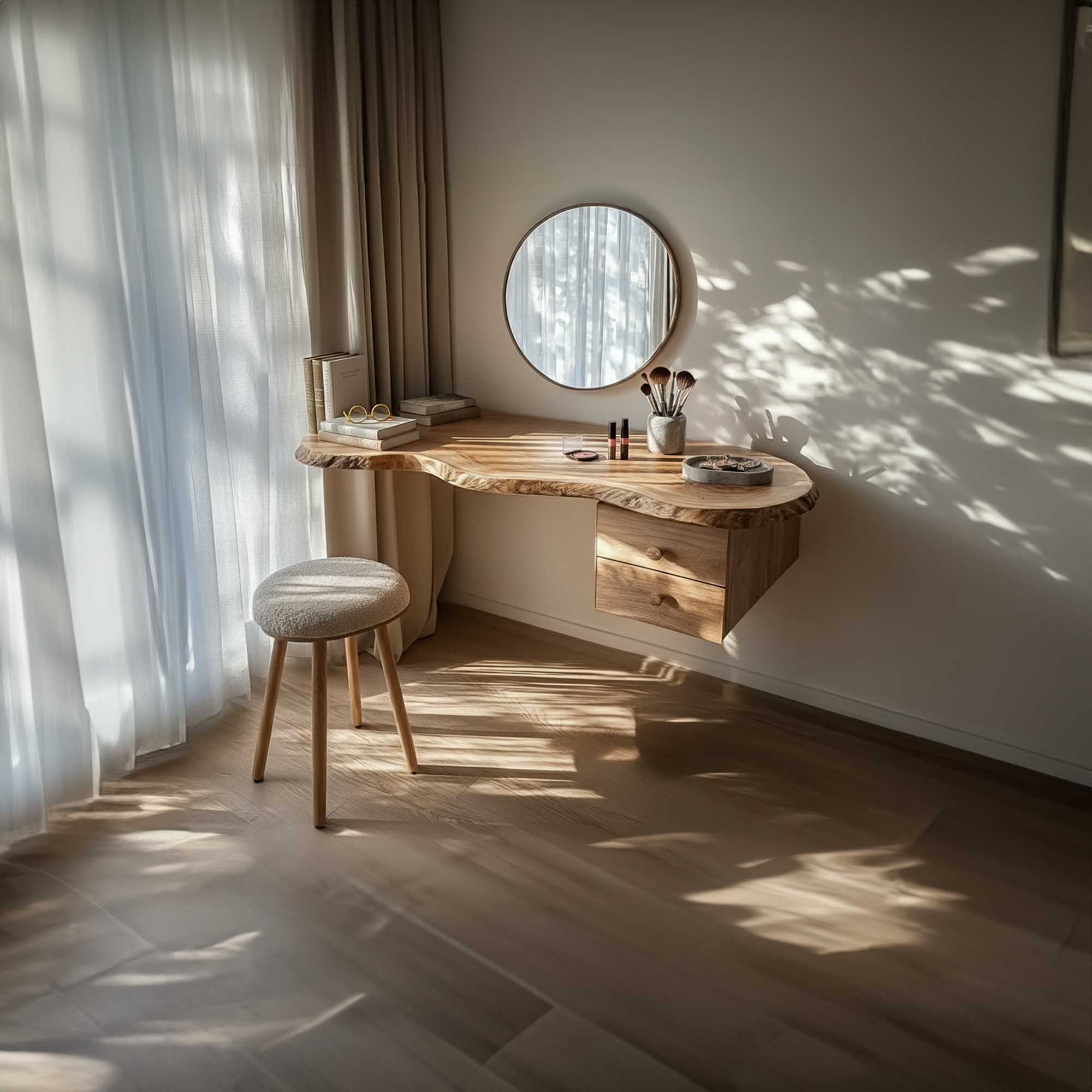 Modern Floating Solid Wood Dressing Table Wall Mounted Bedroom SINLKIFL239
