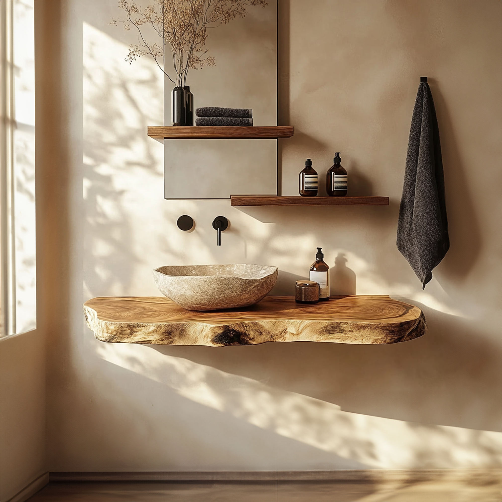 Rustic Bathroom Vanity Shelf Natural Wood Bathroom Furniture SINLKIBRV214