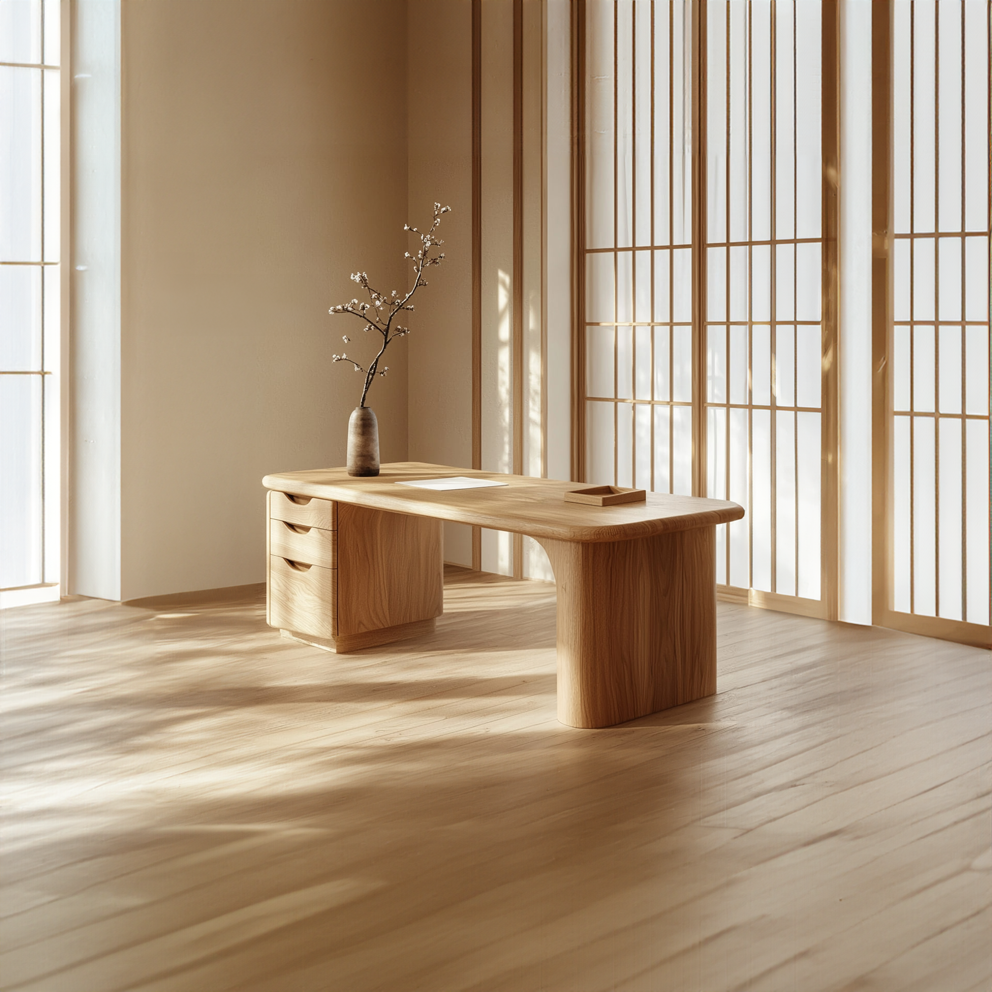 Japandi Organic Minimal Work Desk Home Office And Study Room SINLKIDK057