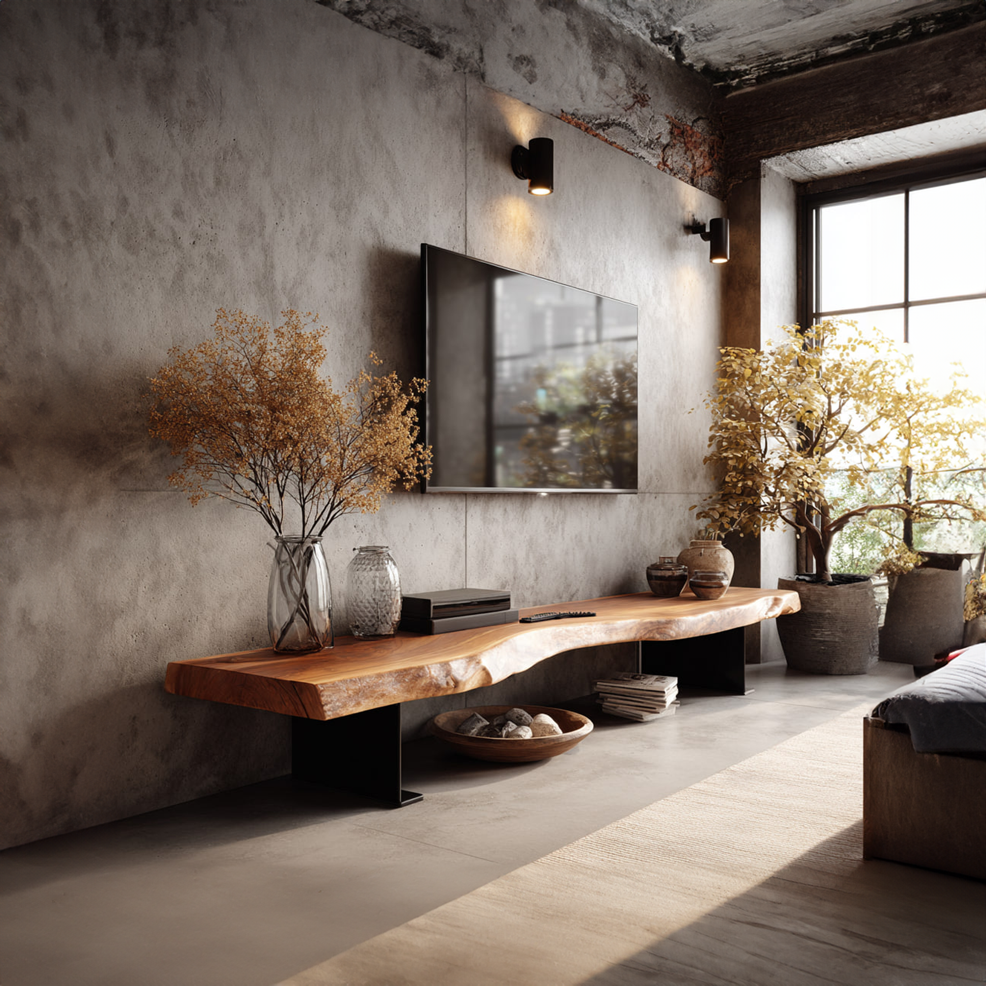 Rustic TV Console Table Live Edge Wood Living Room SINLKICS306