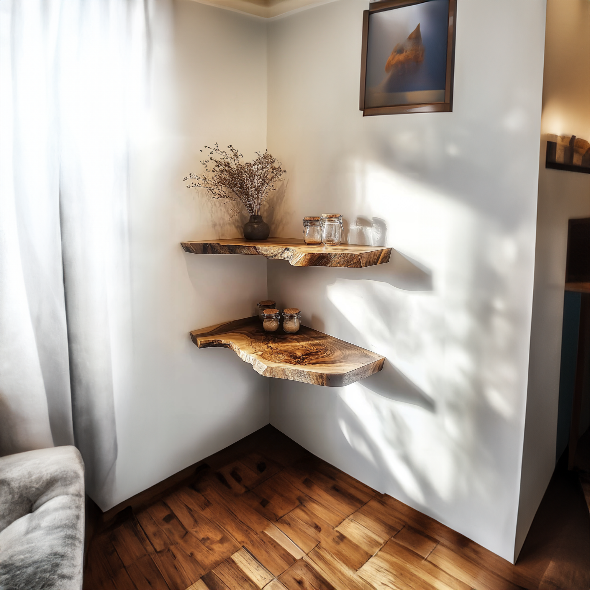 Rustic Corner Shelf Live Edge Floating Design Kitchen Or Bedroom SINLKIFL218