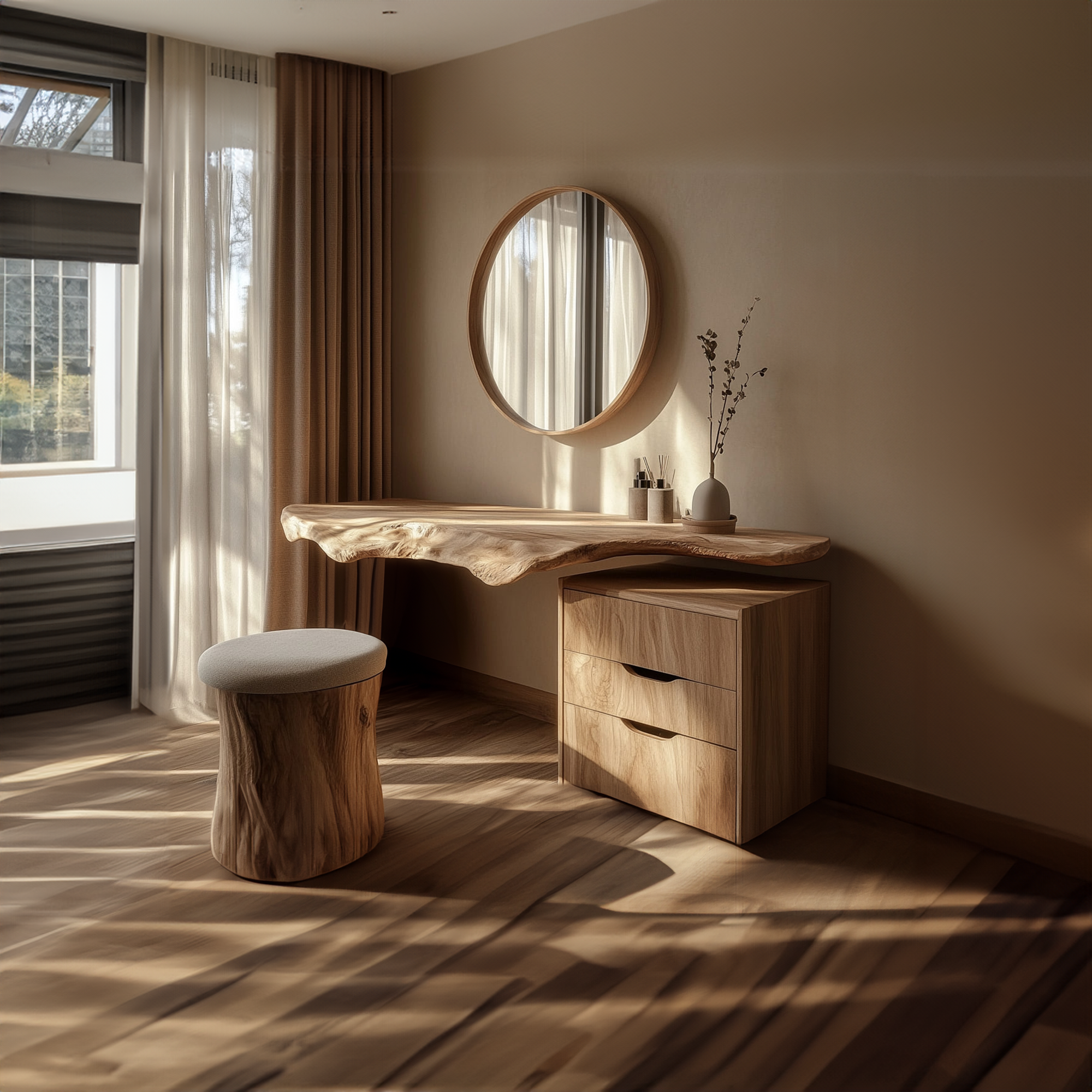 Modern Live Edge Solid Wood Dressing Table Bedroom SINLKIFL242