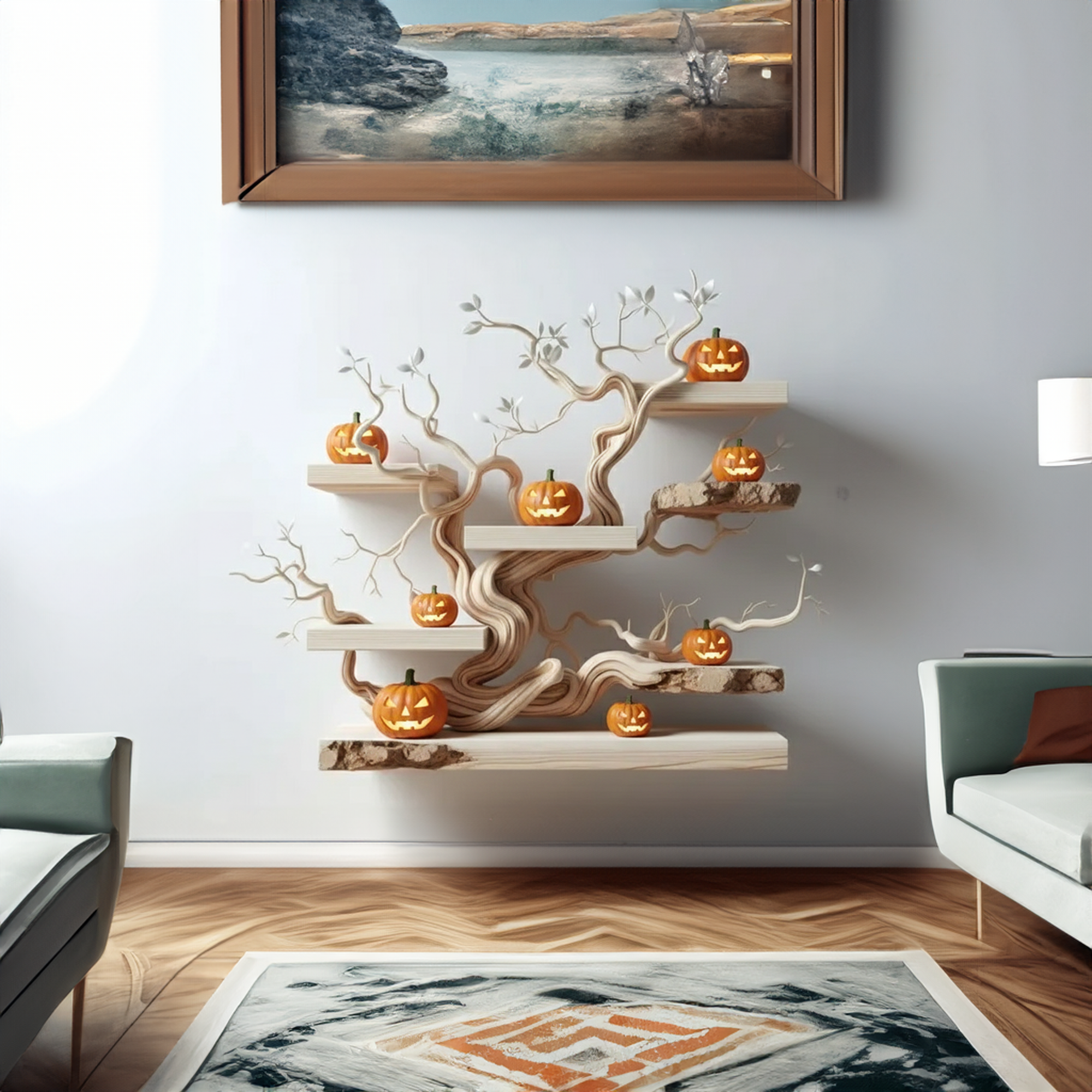 Rustic Handmade Wooden Bookshelf Wall Decor Halloween Style SINLKIHW052