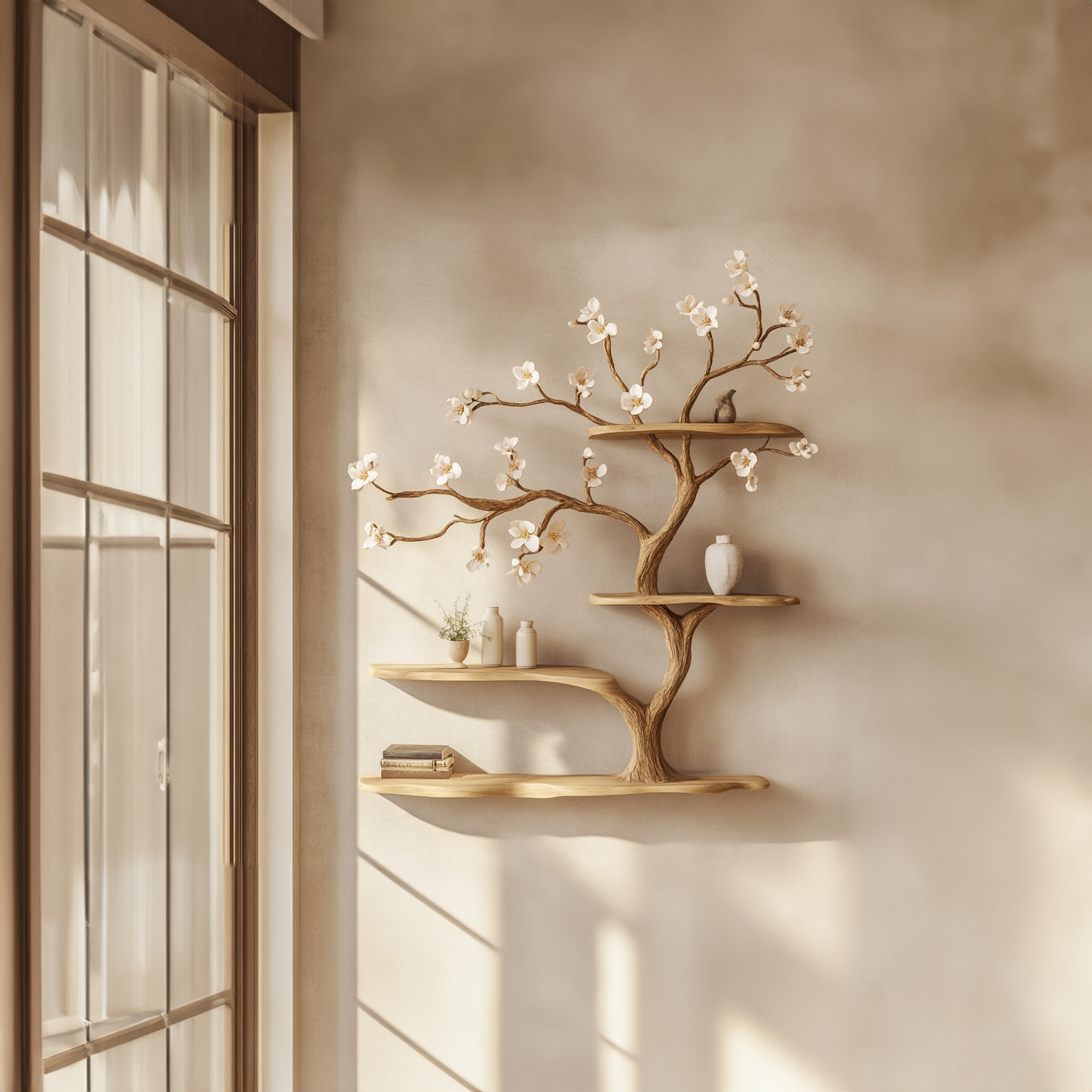 Rustic Tree Flower Shelf Artistic Bedroom Or Living Room SINLKITBS080