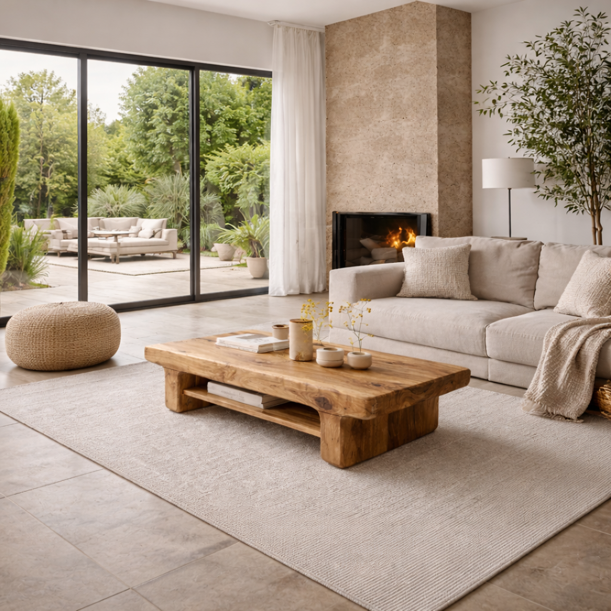 Minimal Solid Wood Coffee Table Grounded Modern Living Room Interior SINLKICF313
