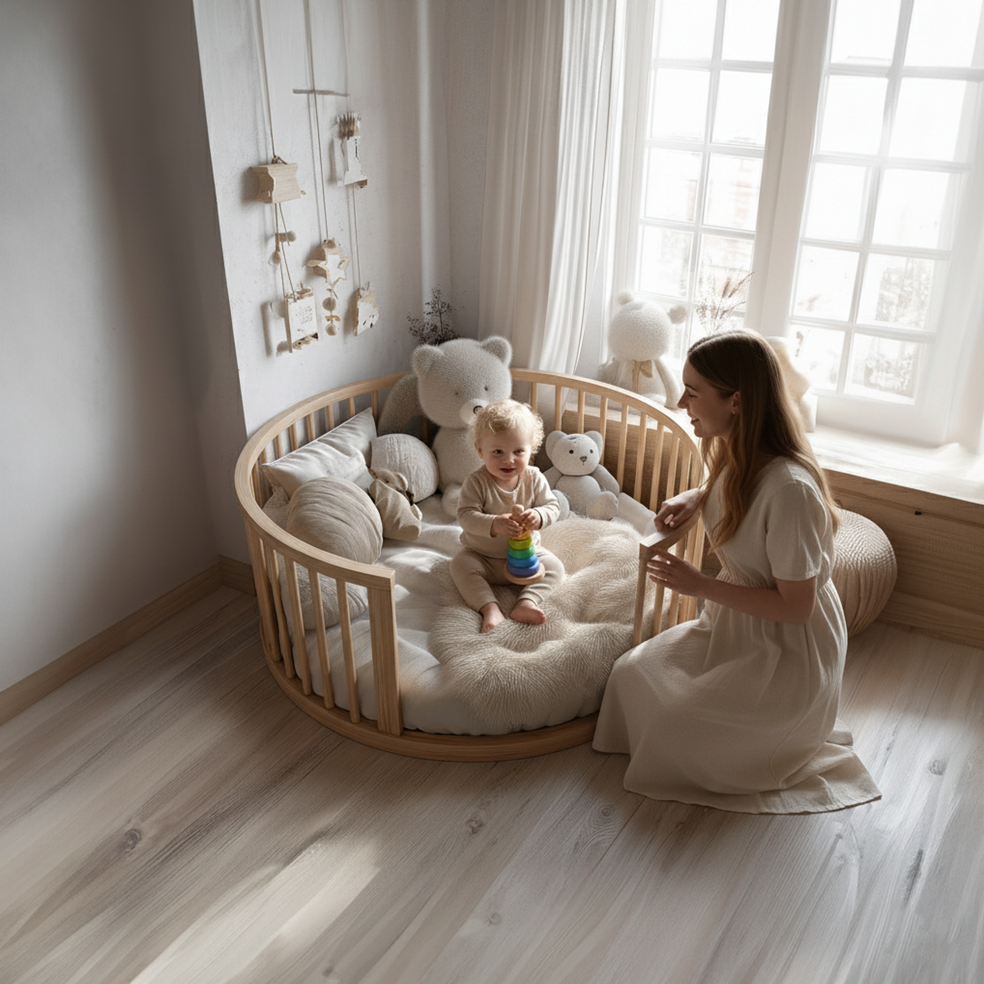 Mid Century Round Baby Daybed Modern Bedroom SINLKIWB53