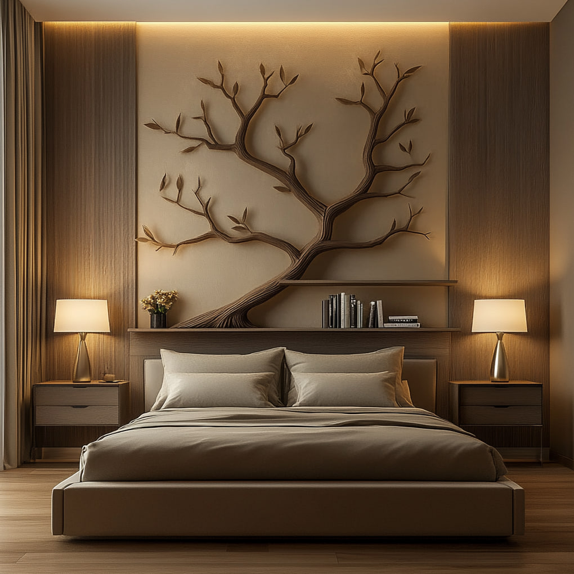 Mid Century Organic Tree Bookshelf Bedroom Wall Design SINLKITBS086