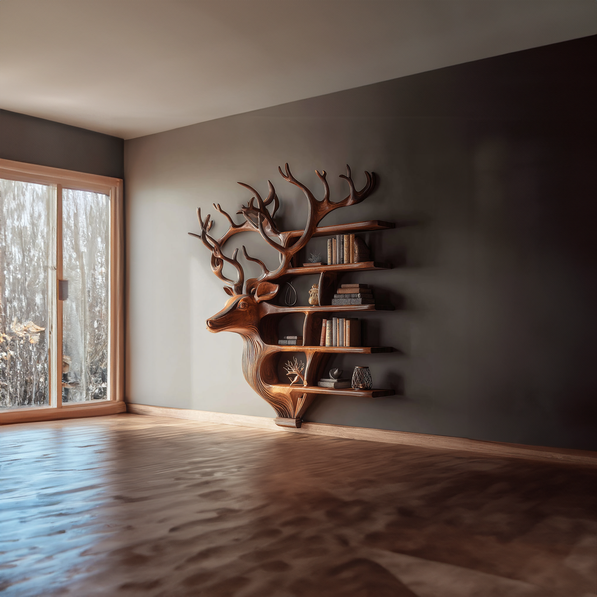 Rustic Deer Bookshelf Wall Mounted Living Room Display SINLKISC128