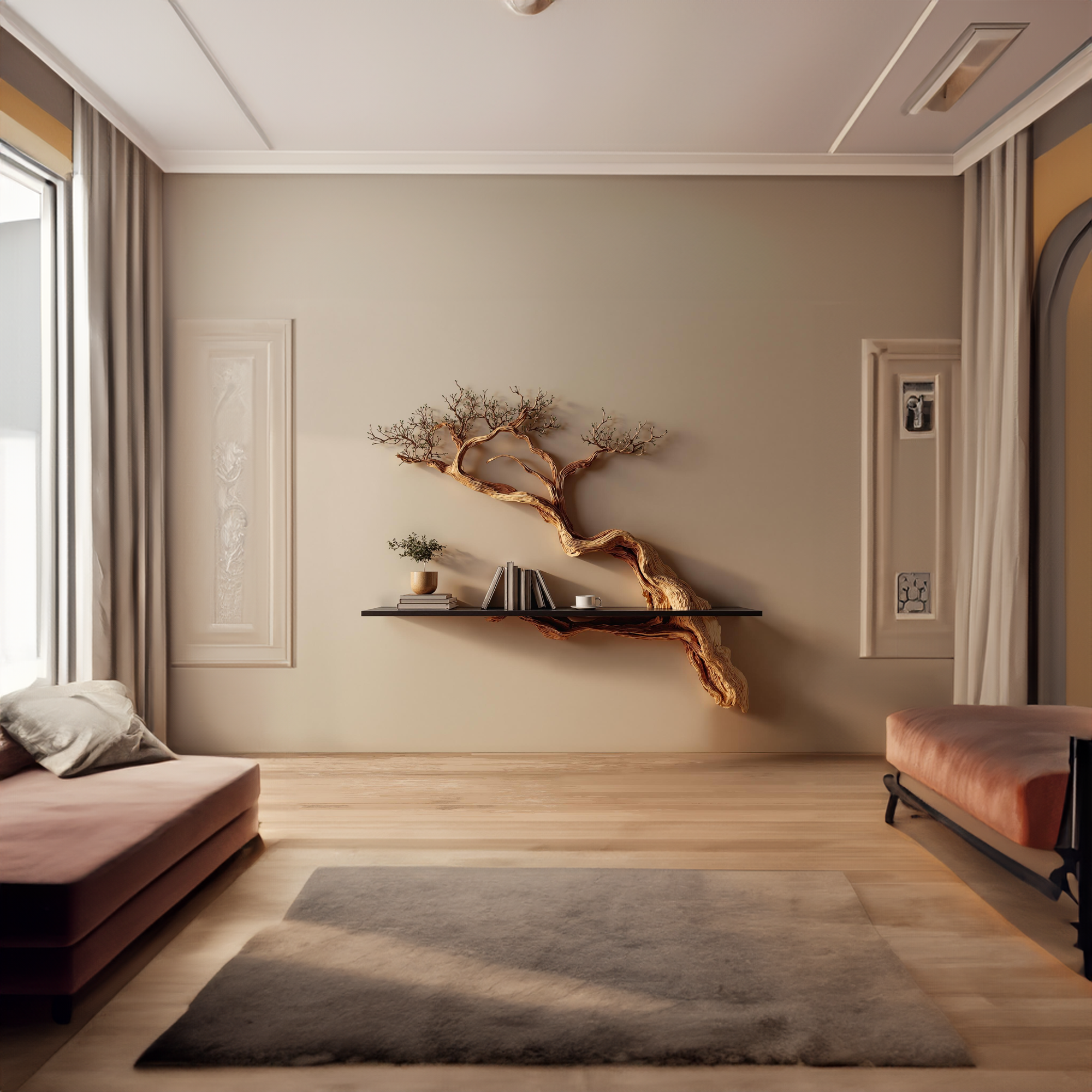 Rustic Tree Branch Shelf Handmade Living Room SINLKIFL178