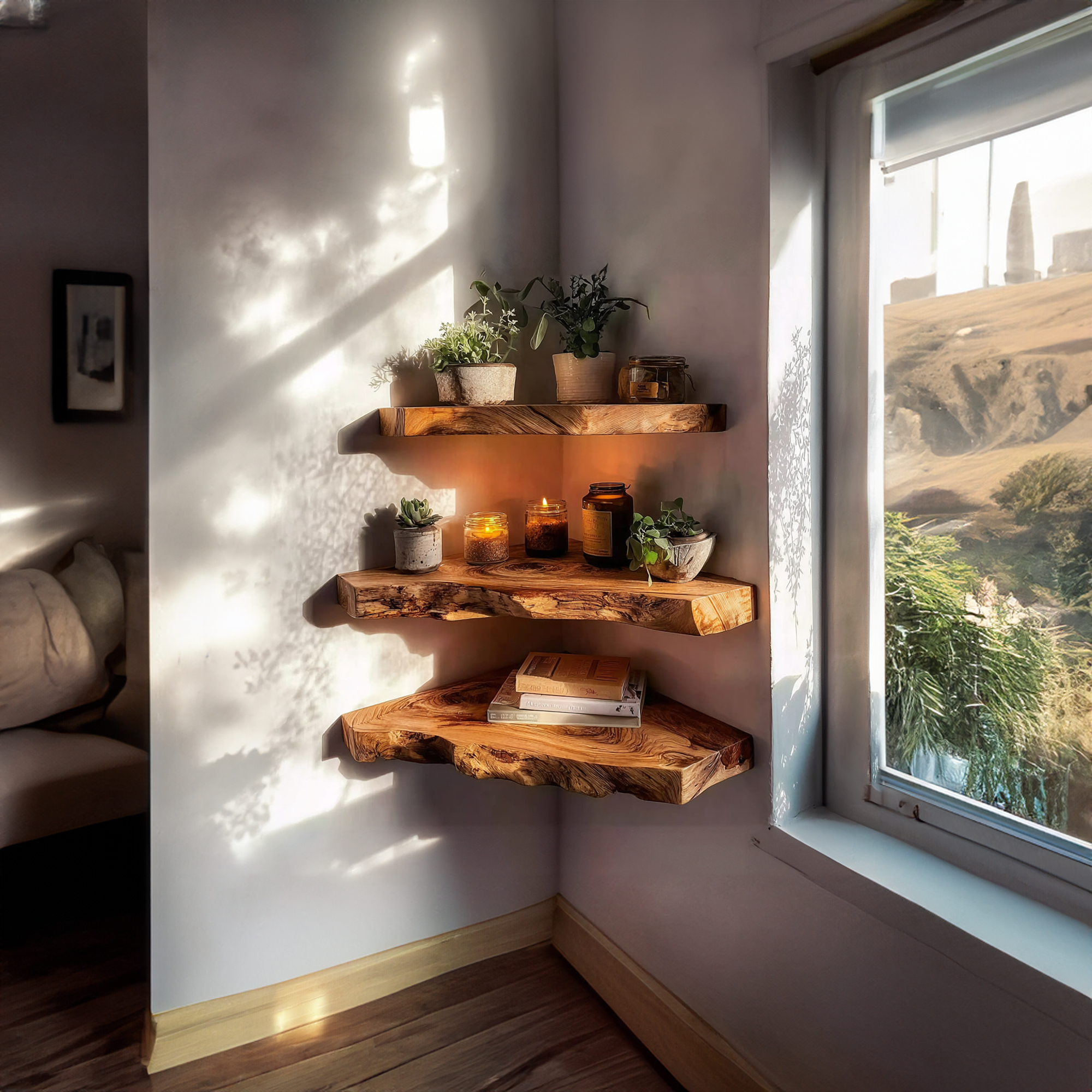 Rustic Floating Corner Storage Shelf Bathroom SINLKIFL206