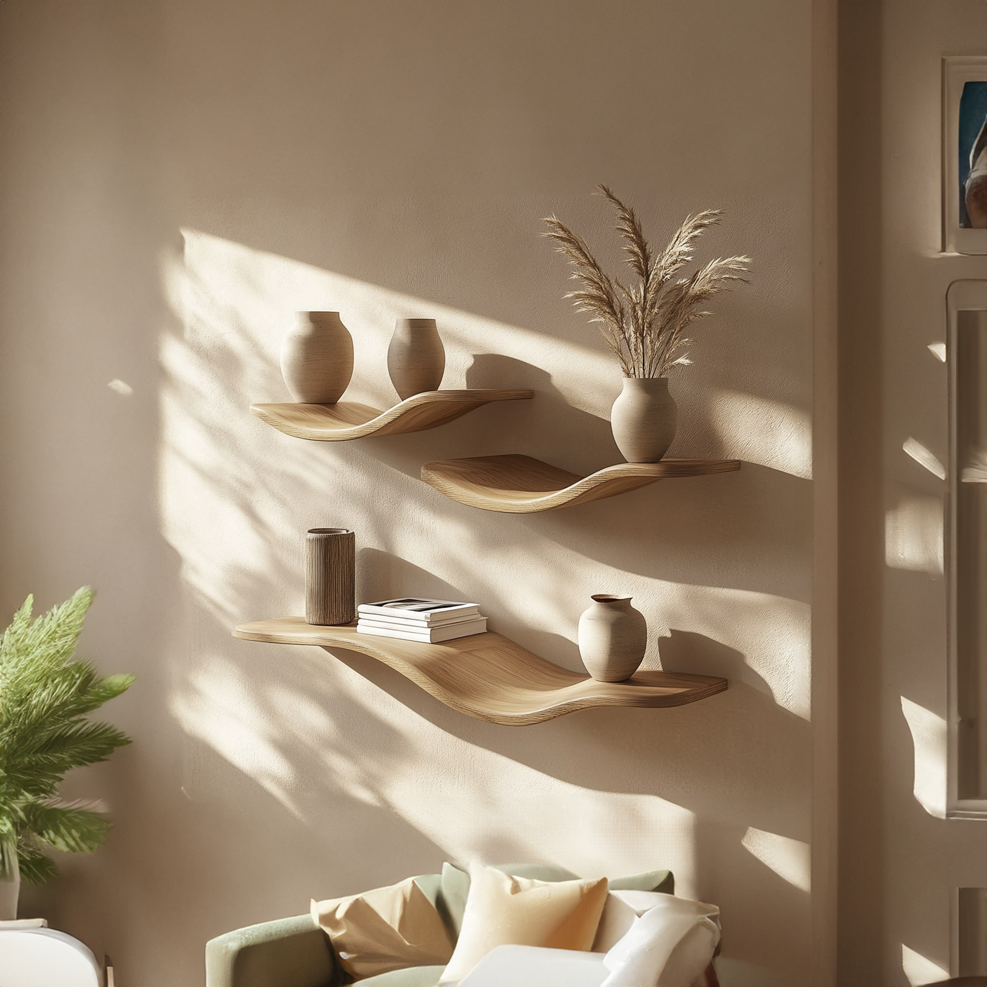 Rustic Wavy Floating Shelves Modern Living Room Wall Decor SINLKIFL275