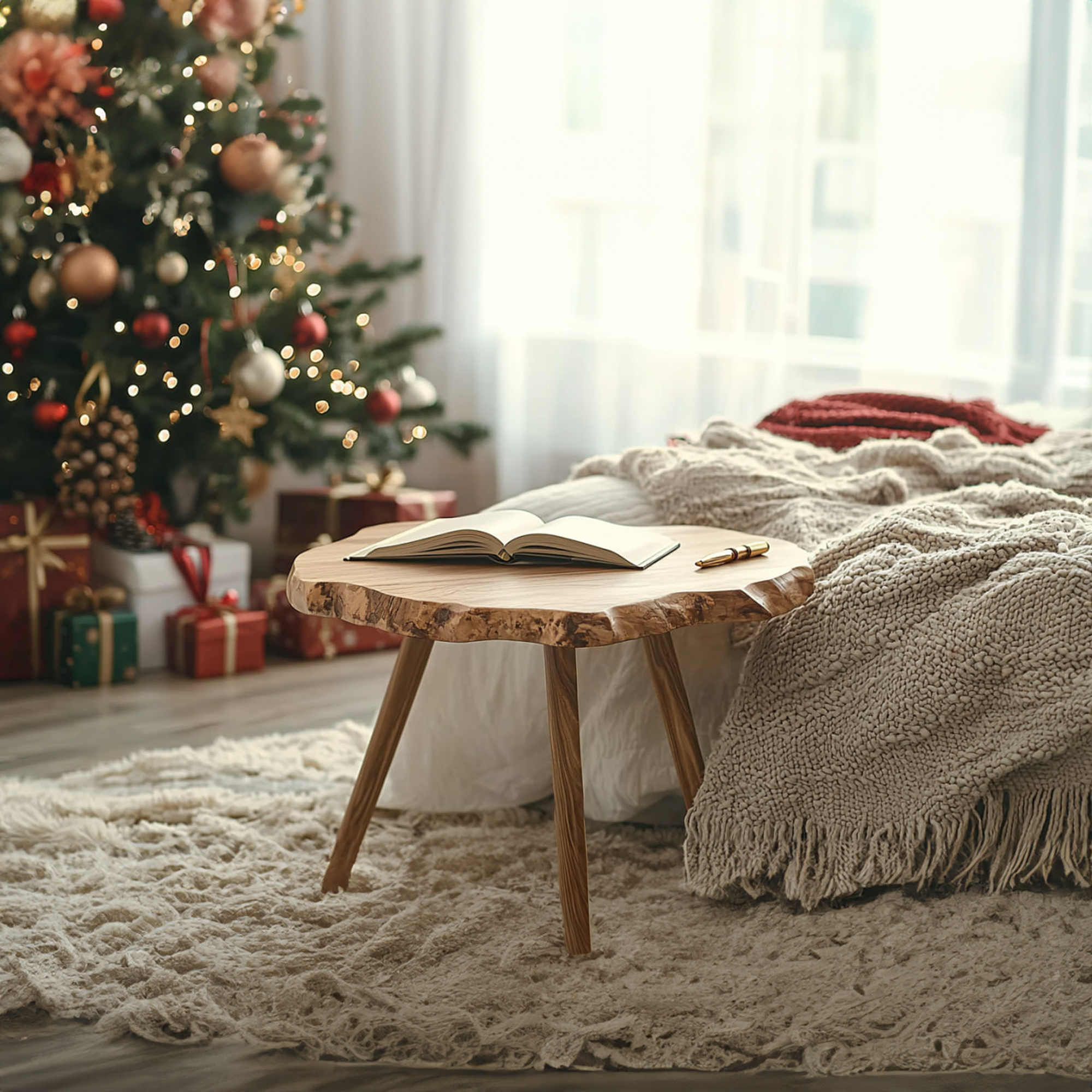 Rustic Live Edge Side Table Christmas Bedroom Decor SINLKIBT197