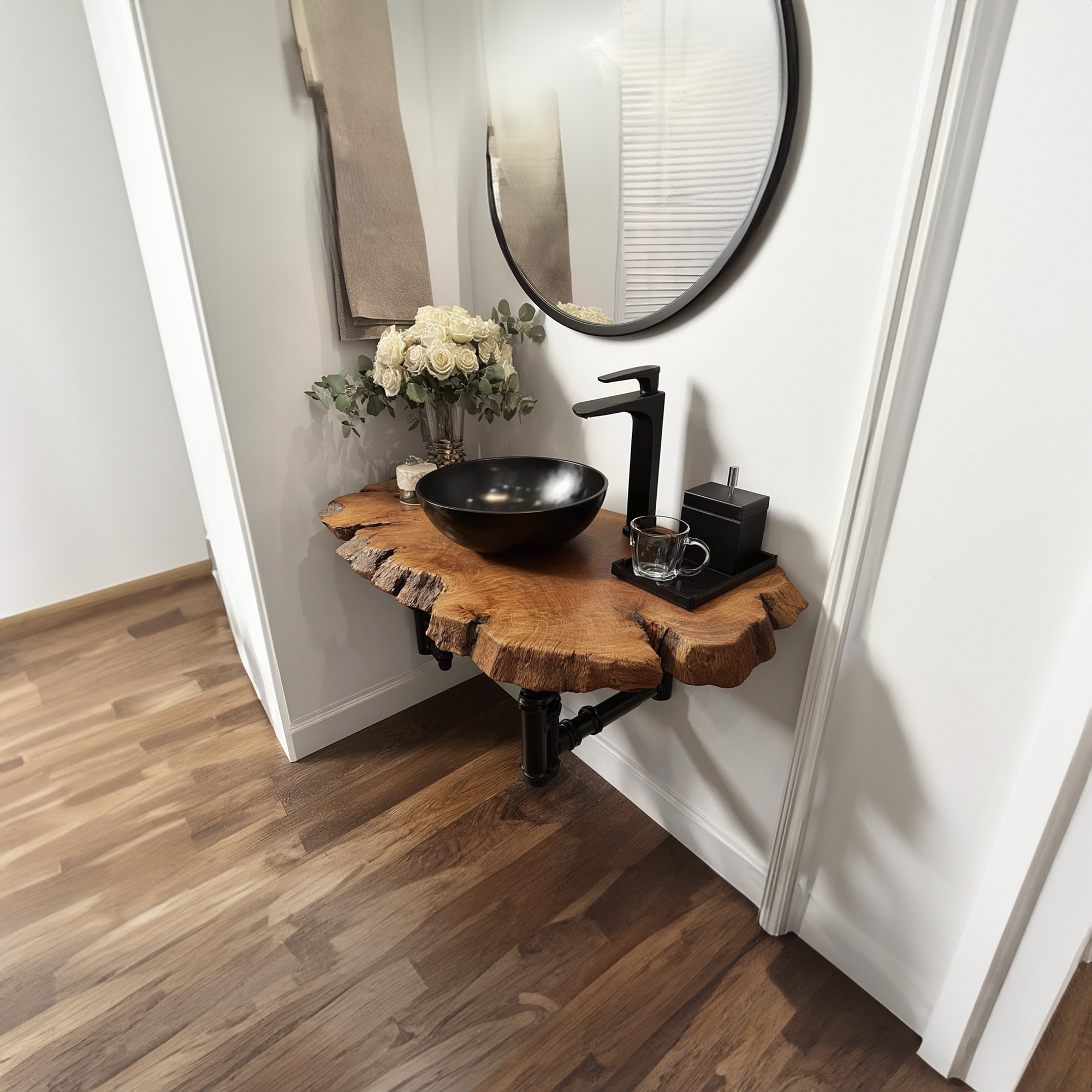 Midcentury Floating Shelf Narrow Vanity Washroom SINLKIBRV147