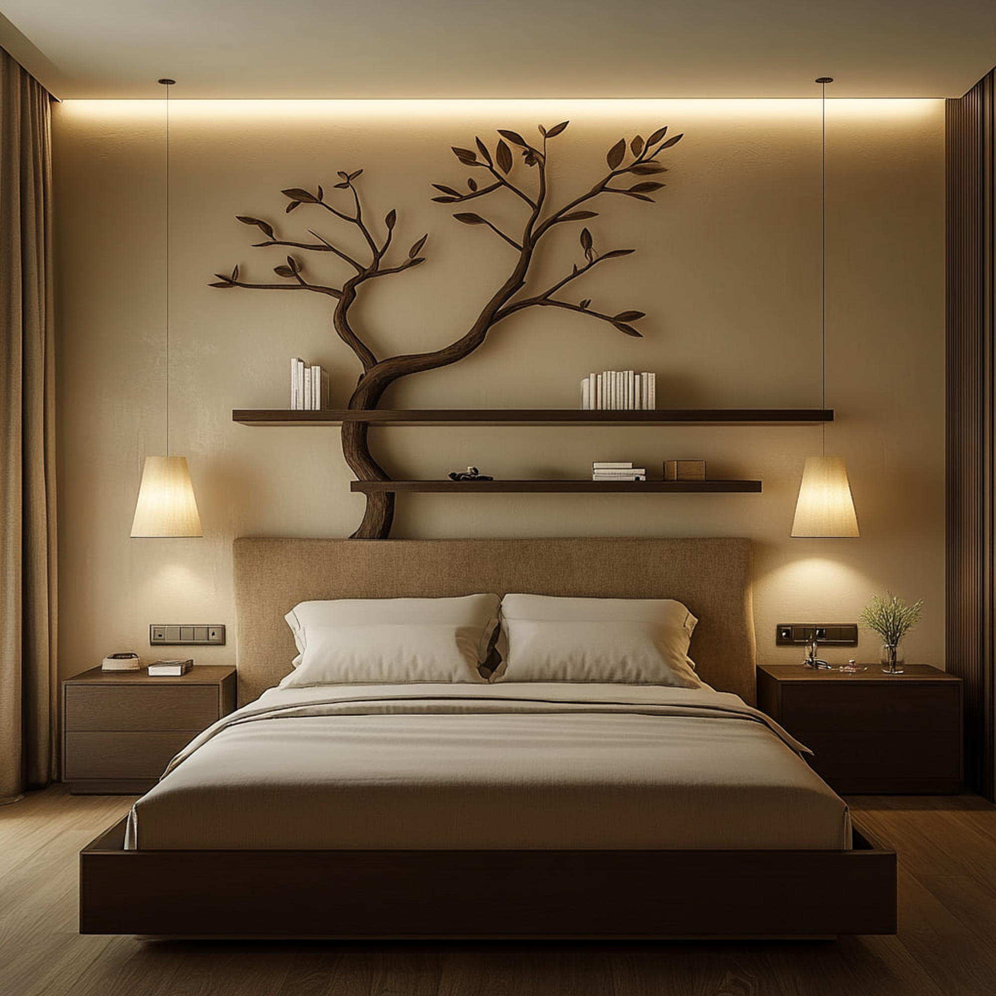 Mid Century Organic Tree Wall Shelf Bedroom SINLKITBS096