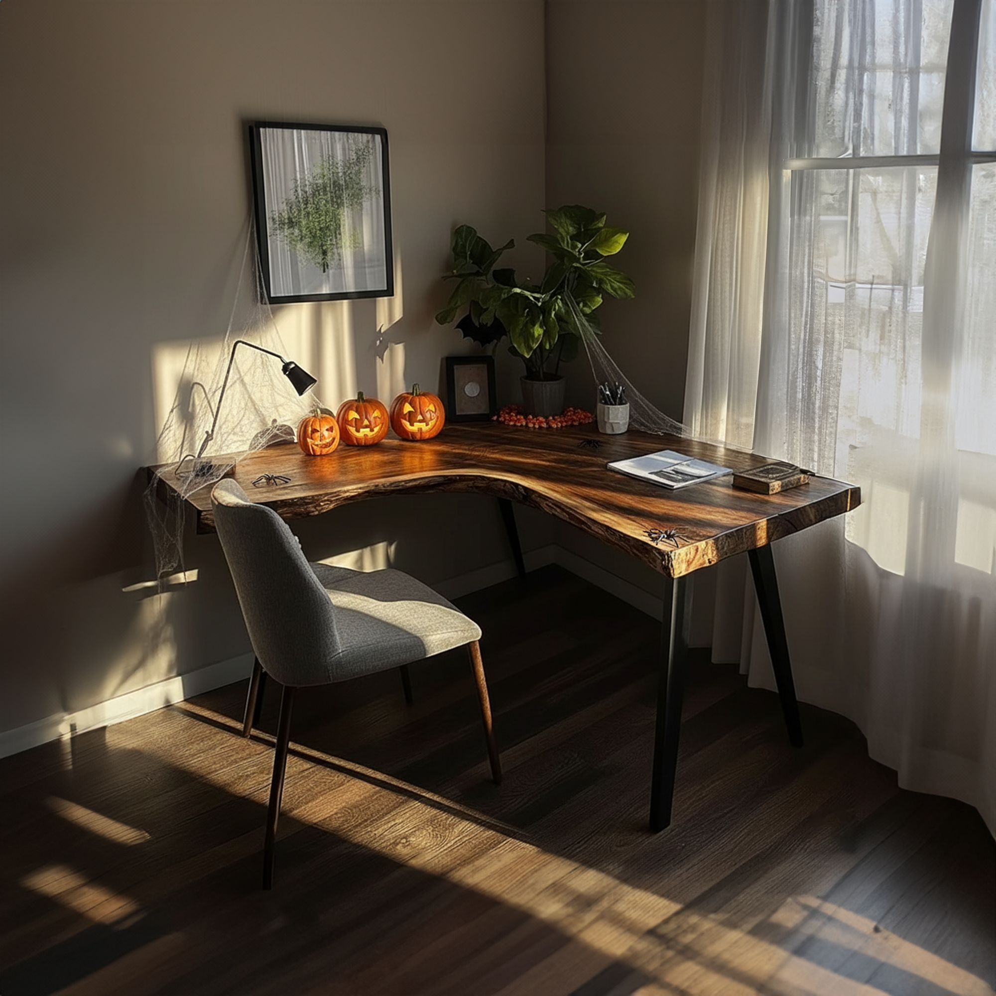Rustic Wooden Live Edge Desk Halloween Decor Home Office SINLKIHW046