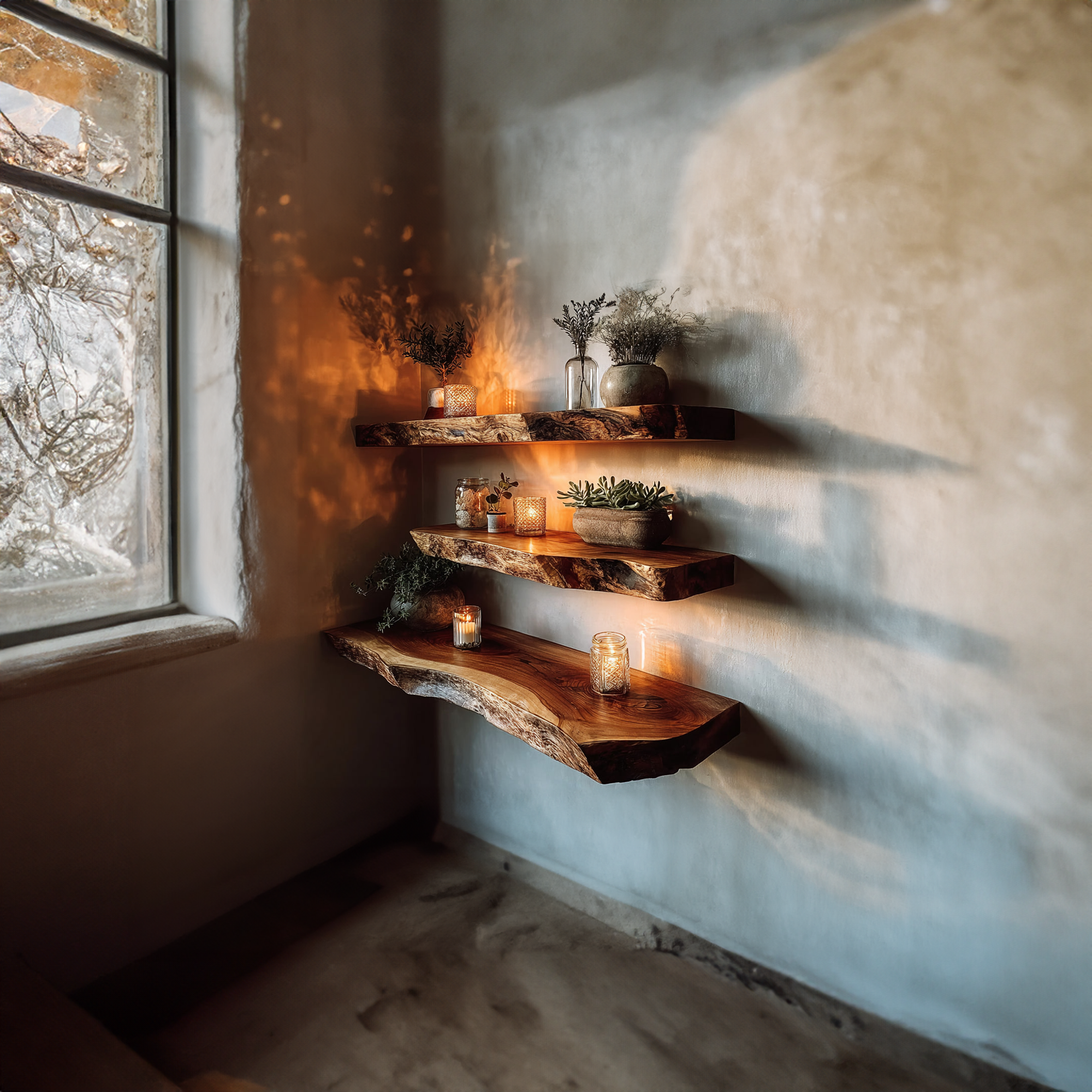 Rustic Live Edge Corner Floating Shelves Living Room SINLKIFL298