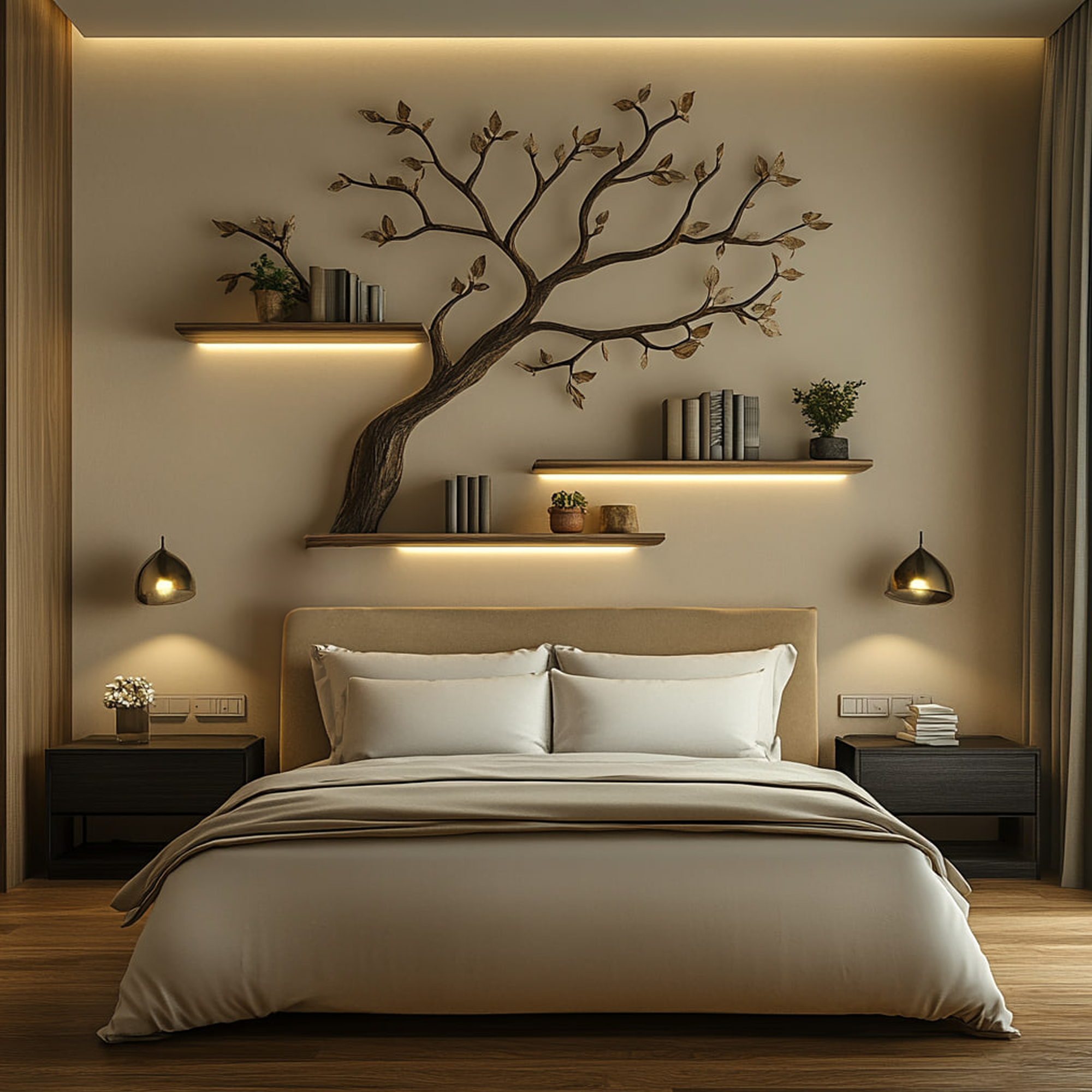 Mid Century Organic Tree Display Shelf Contemporary Bedroom SINLKITBS089