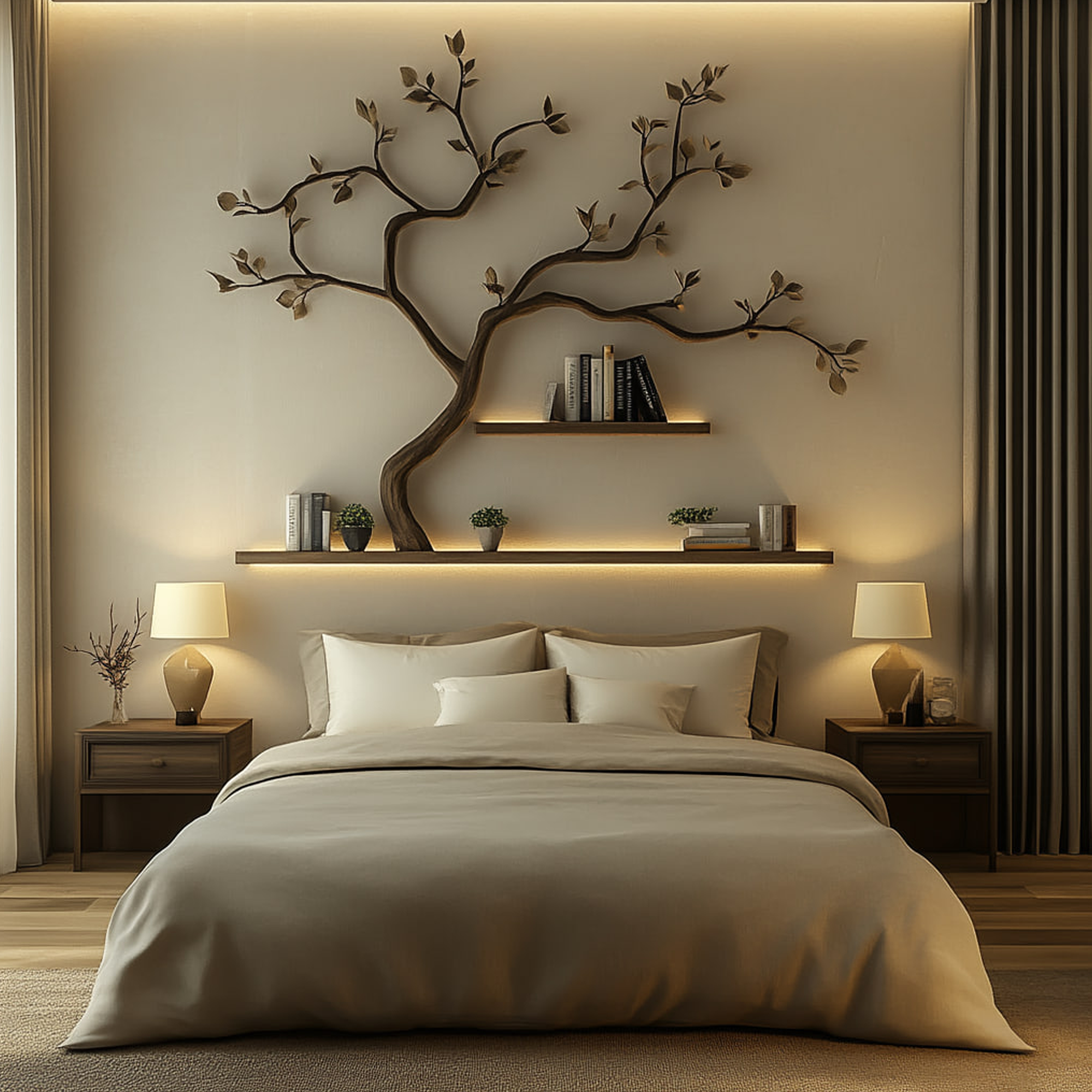 Mid Century Tree Wall Shelf Bedroom Living Room SINLKITBS082