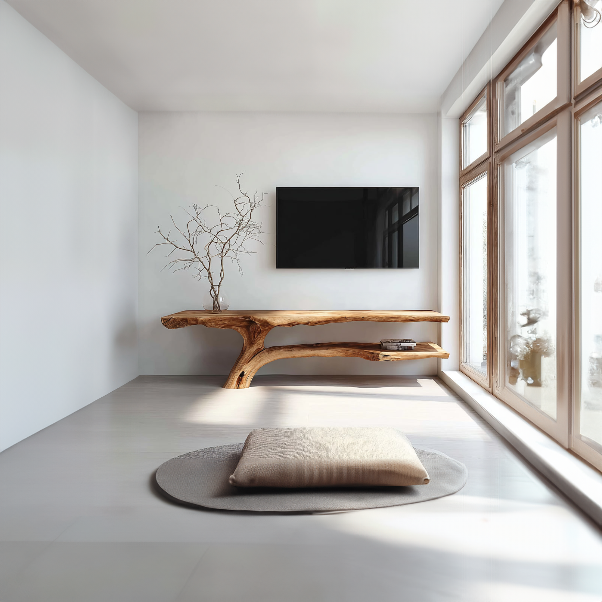 Rustic TV Console Table Live Edge Wood Root Base Living Room SINLKICS309