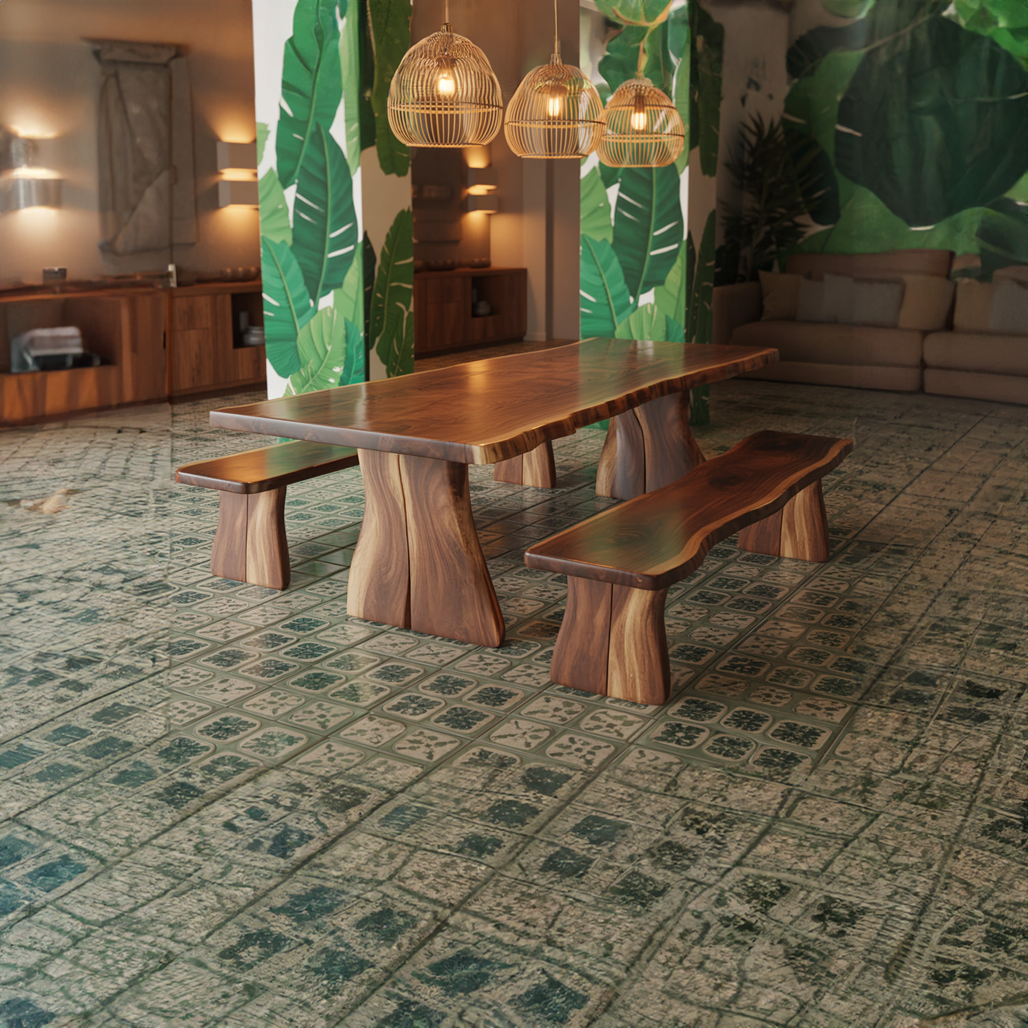 Rustic Live Edge Dining Table Natural Finish Kitchen SINLSDTS131