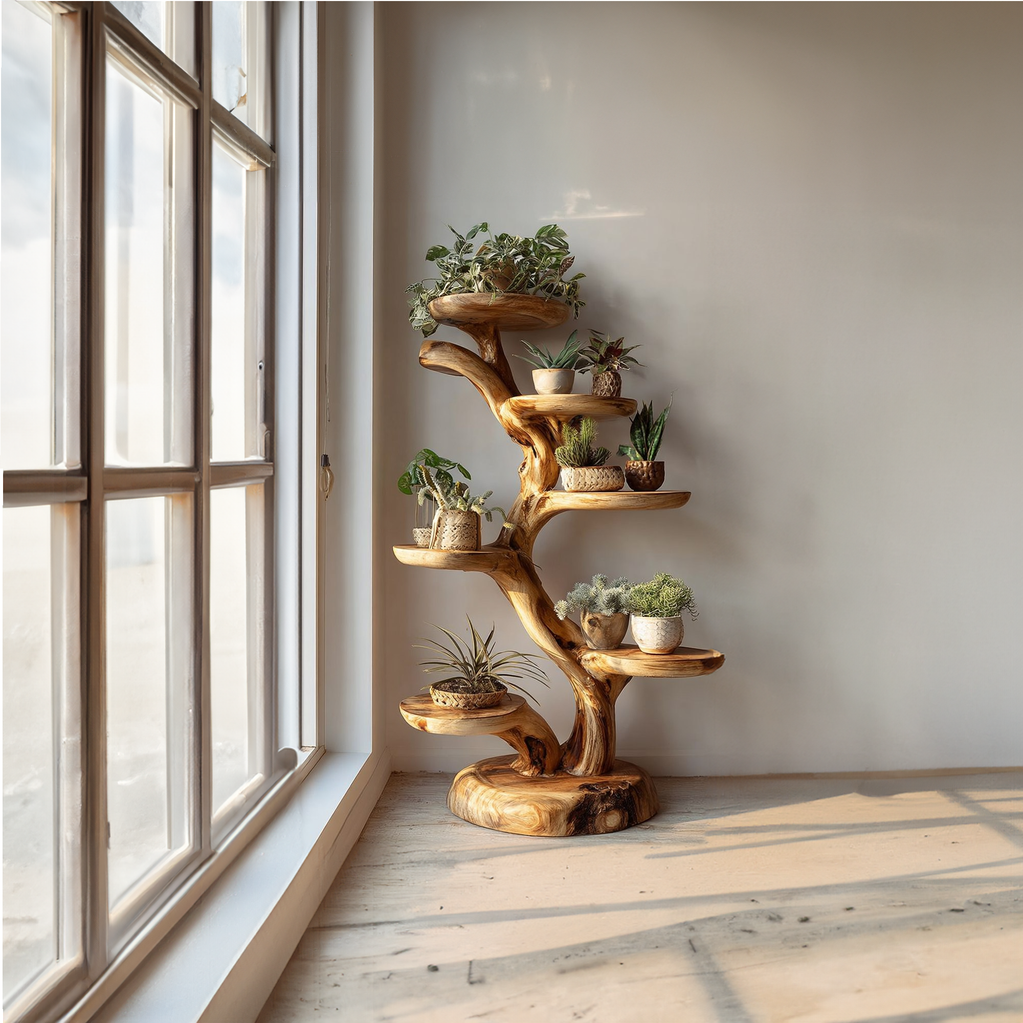 Rustic Tree Plant Stand Botanical Living Room SINLKITT080