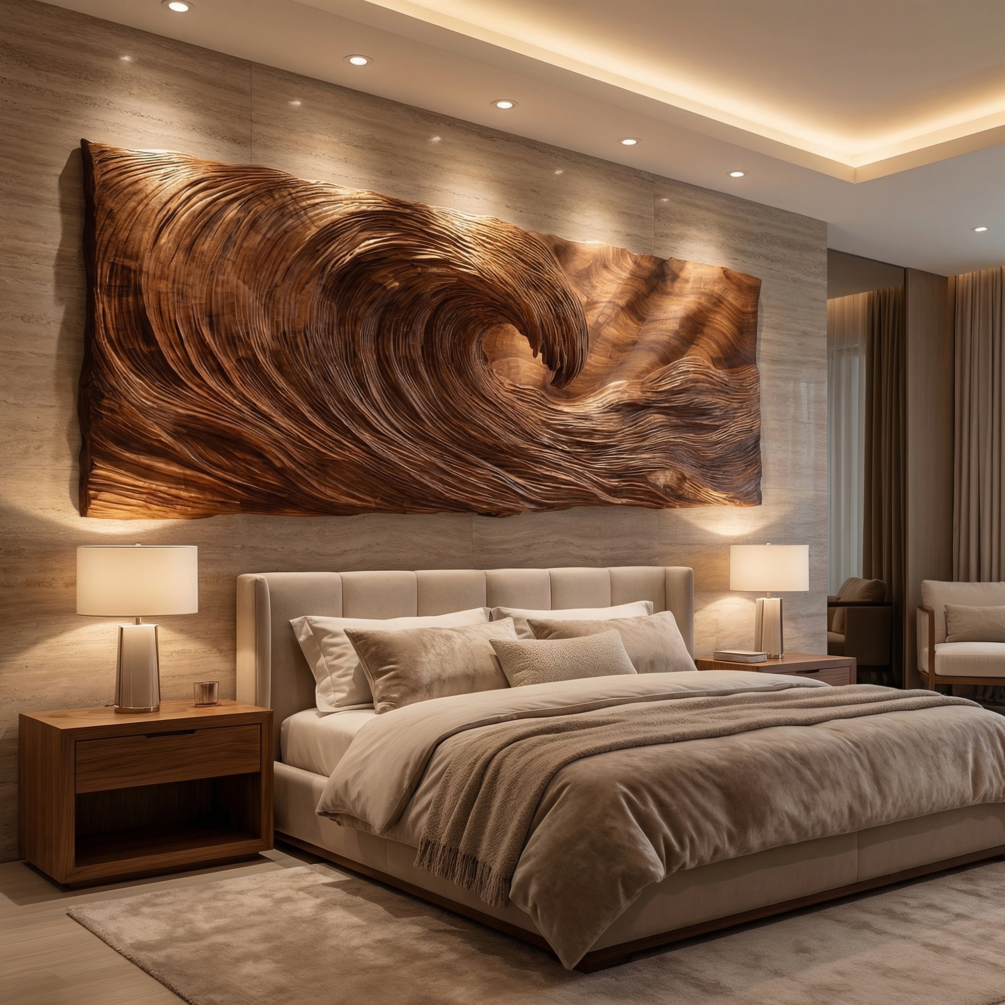 Modern Wood Sculpture Wall Decor Living Room And Bedroom SINLKIWD045